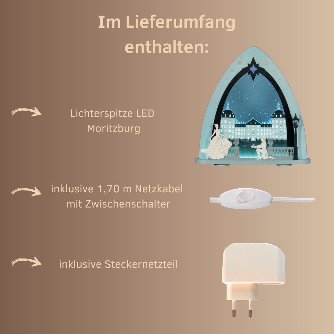 Weigla LED Lichterbogen Moritzburg, moderne Lichterspitze aus Holz & Acrylglas,Made in Germany (1-tlg), Erzgebirge garantiert, Weihnachtsdeko Innen, Weihnachtsbeleuchtung