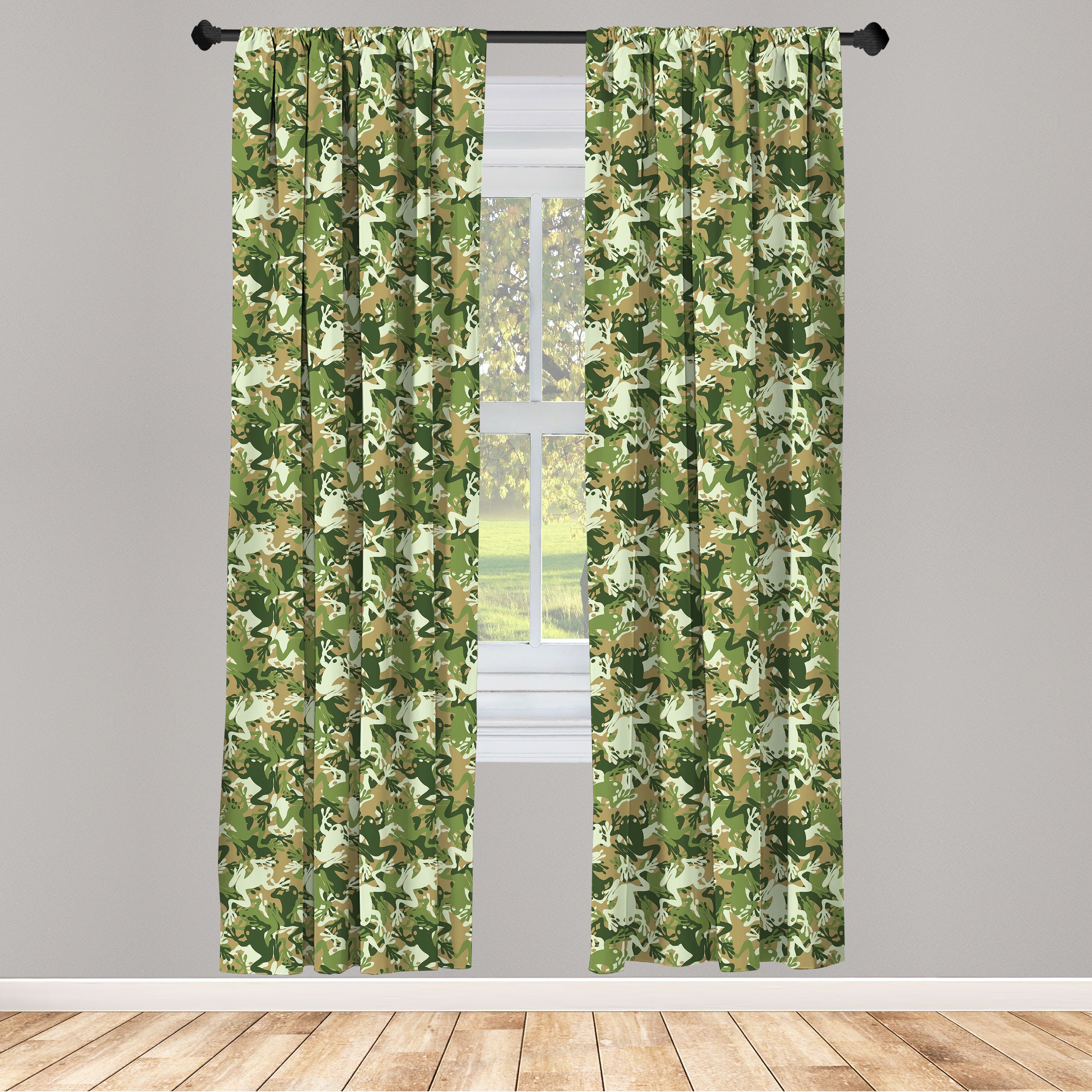 Gardine Vorhang für Wohnzimmer Schlafzimmer Dekor, Abakuhaus, Microfaser, Frosch Schädel-Camouflage-Design