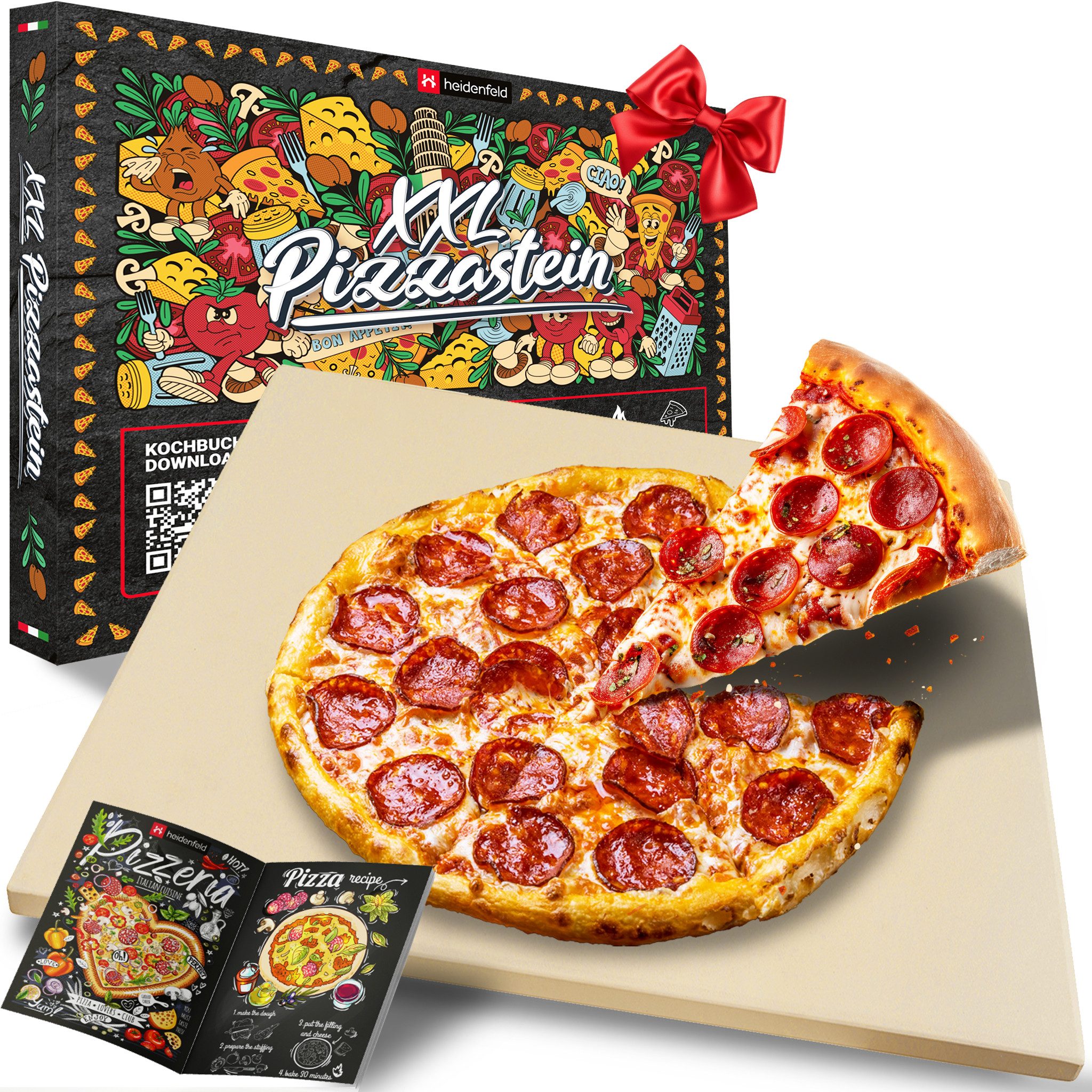 Heidenfeld Pizzastein XXL für Backofen 46,5 x 35,5 x 1,5 cm - Deutsche Qualitätsmarke, Cordierit, (rechteckig, 1-St., rechteckig Pizzastein für Grill), Cordierit - Gasgrill - Steinplatte