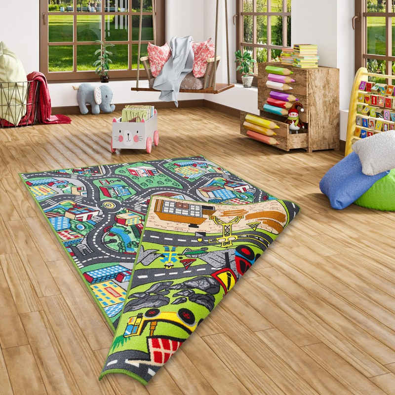 Kinderteppich Straßenteppich Beidseitig Baustelle Play City, Pergamon, Rechteckig, Höhe: 6 mm