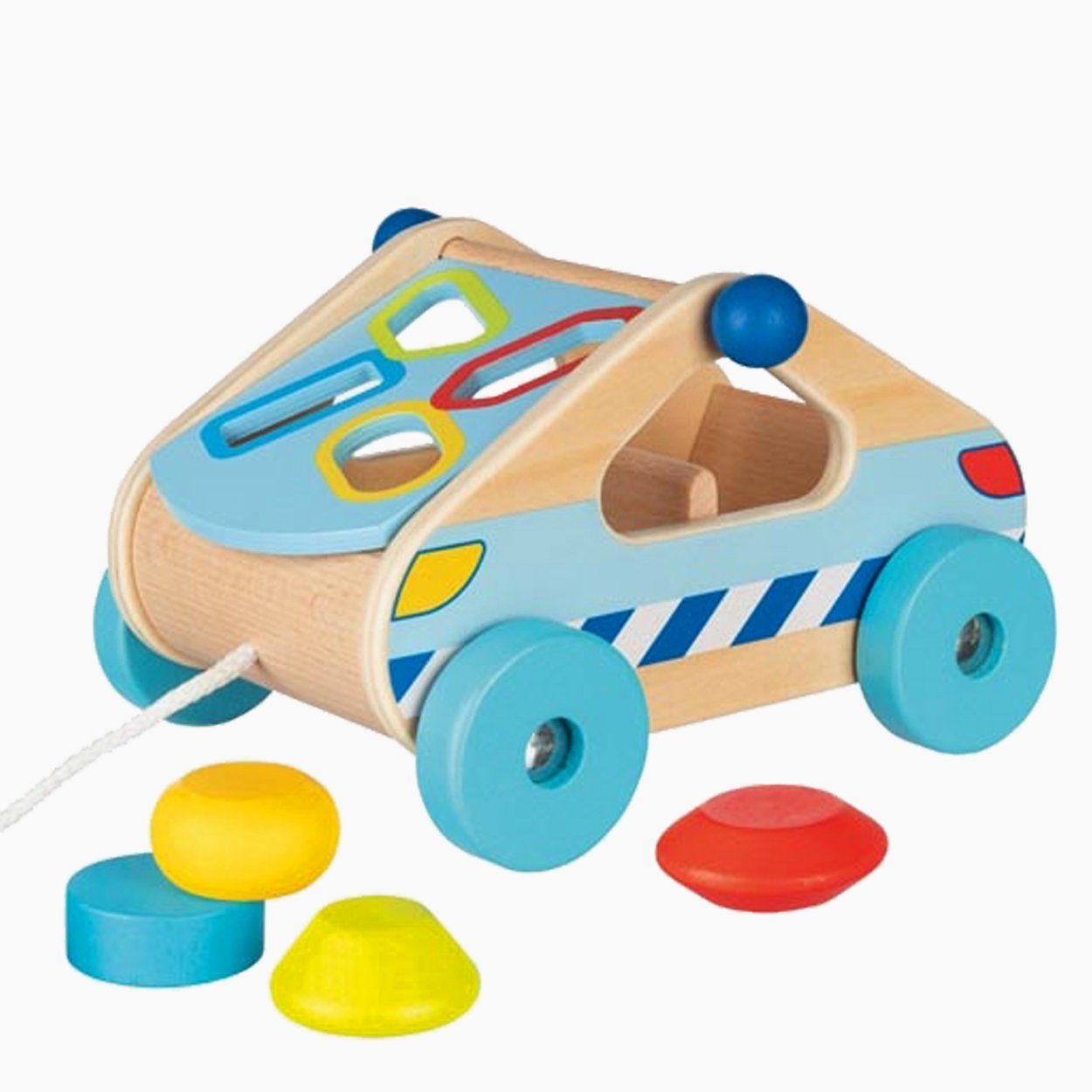 goki Steckspielzeug Sort Box Auto zum Hinterherziehen, (5-tlg), mit anspruchsvollen Formen