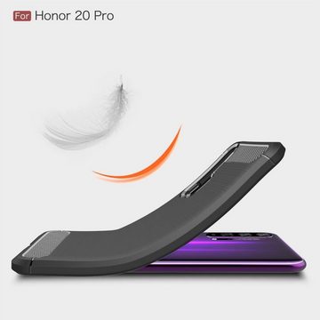 CoverKingz Handyhülle Honor 20 Pro Handyhülle Schutz Tasche Silikon Case Cover Carbon Farben, Carbon Look Brushed Design