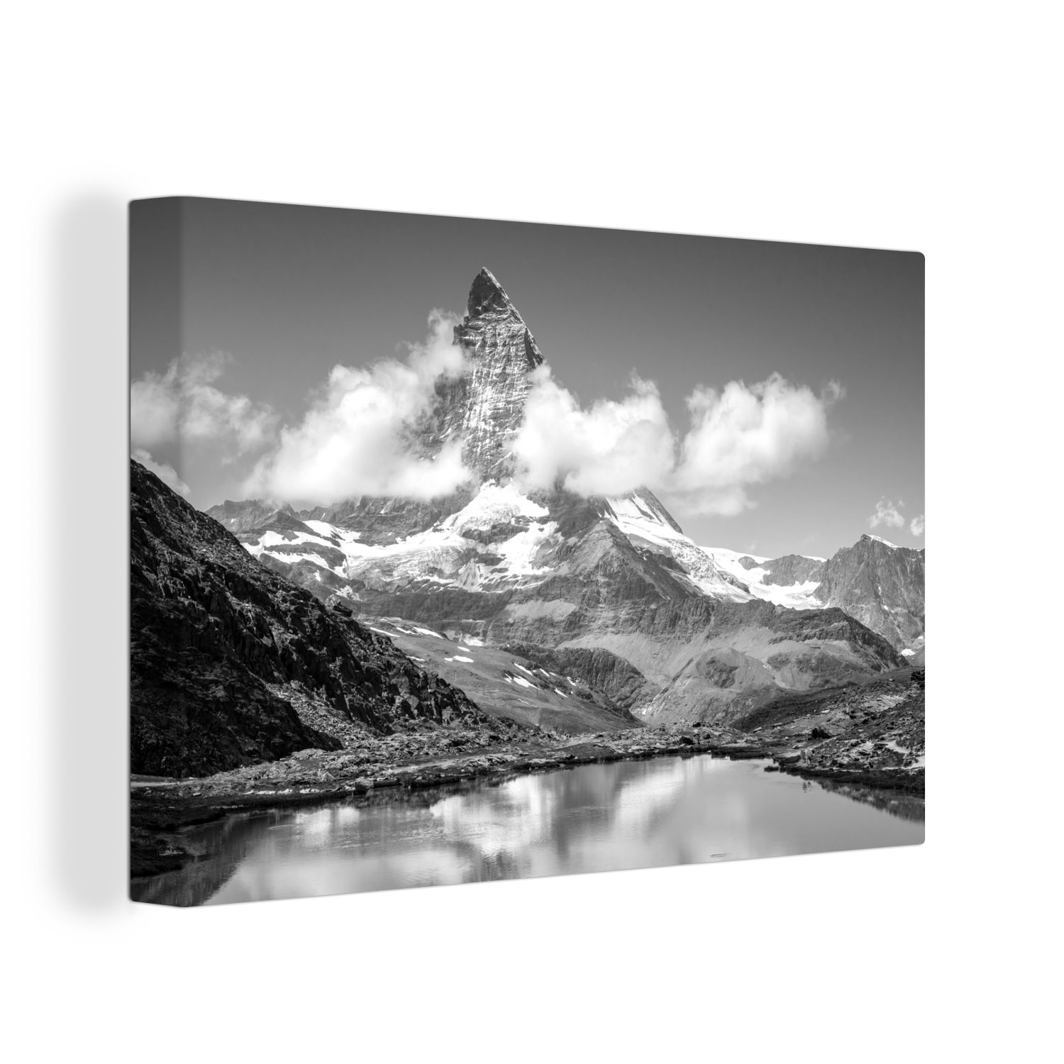 OneMillionCanvasses® Leinwandbild Schweizer Matterhorn am Nachmittag neben dem Riffelsee in Zermatt -, (1 St), Wandbild Leinwandbilder, Aufhängefertig, Wanddeko, 30x20 cm