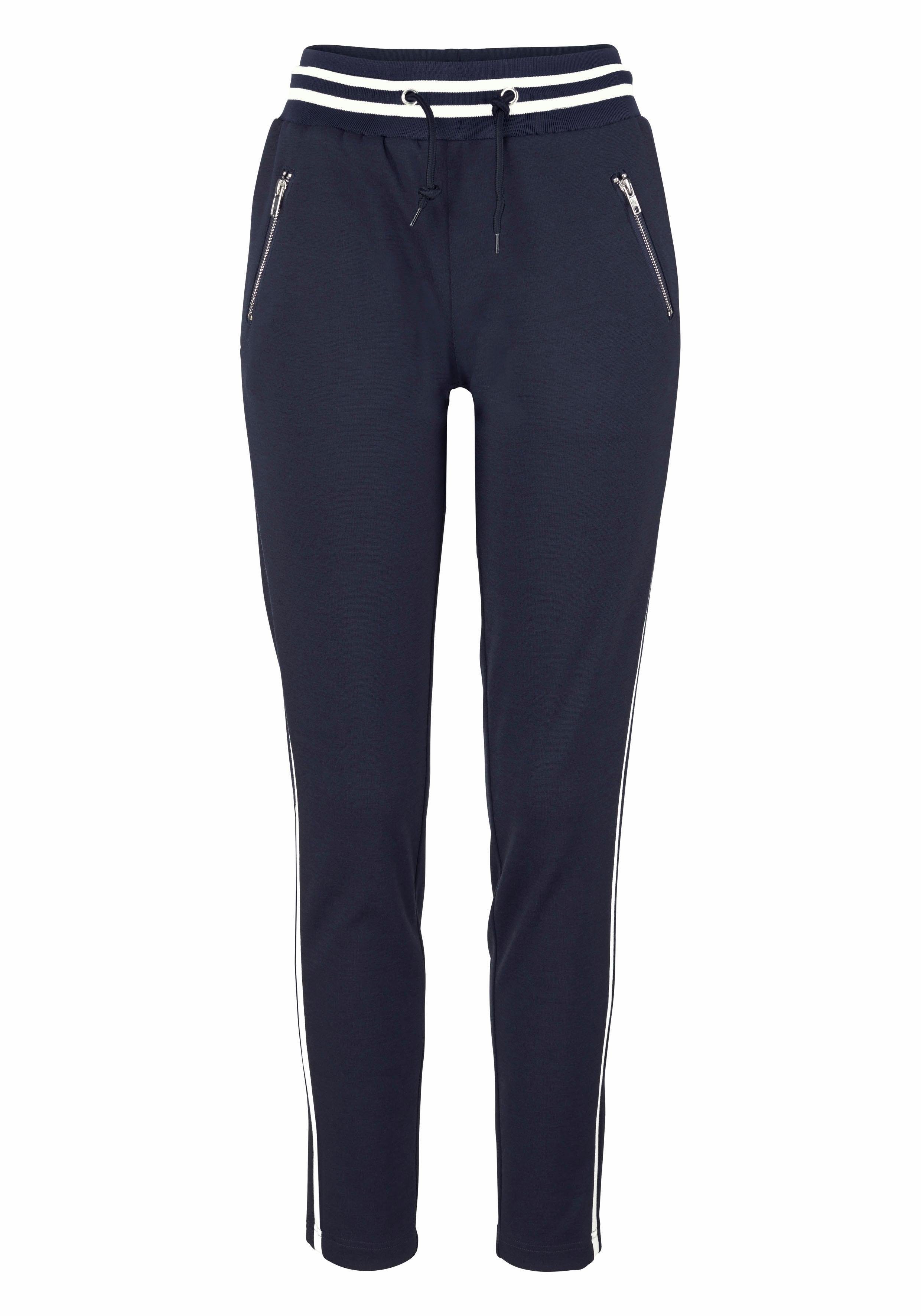 Jogger trendigem (Hose Pants nachhaltigem aus marine AJC im Material) Retro-Design