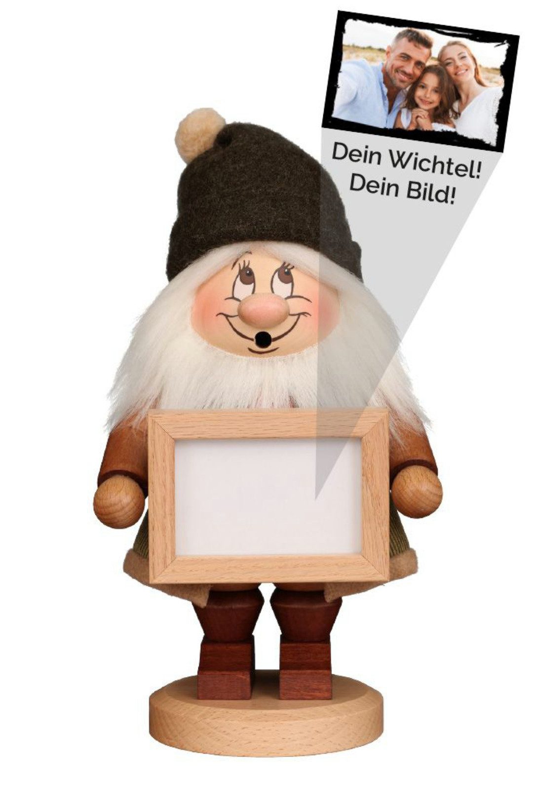 Christian Ulbricht Räuchermännchen Christian Ulbricht Räuchermann Wichtel mit Bilderrahmen, (1 St), Handarbeit aus dem Erzgebirge
