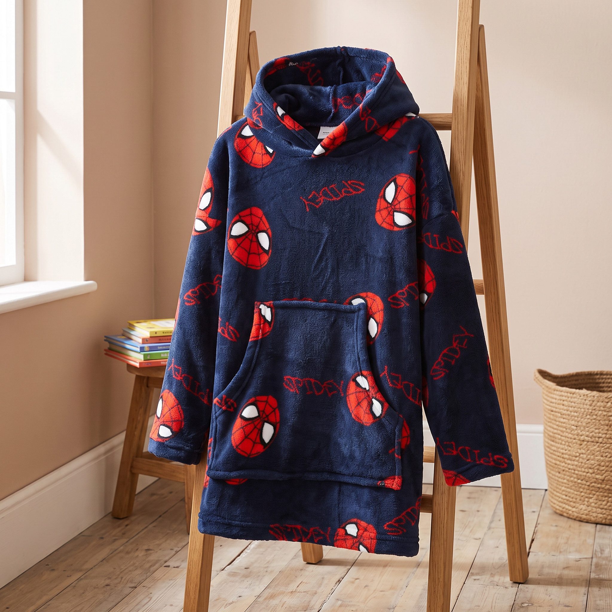 MARVEL Bademantel Marvel Spiderman Kinder Hausmantel Bademantel mit Kapuze, langarm, Polyester, Gürtel, Gr. 104 bis 128 – Bild 5 von 5