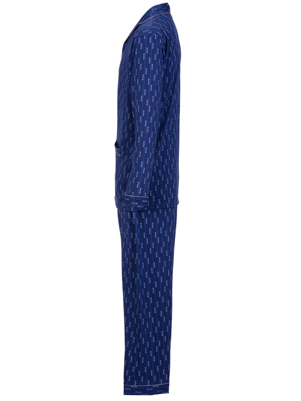 Lucky Pyjama Langarm- elegante Streifen farbliche Paspel Hemdkragen 2 Taschen – Bild 4 von 5
