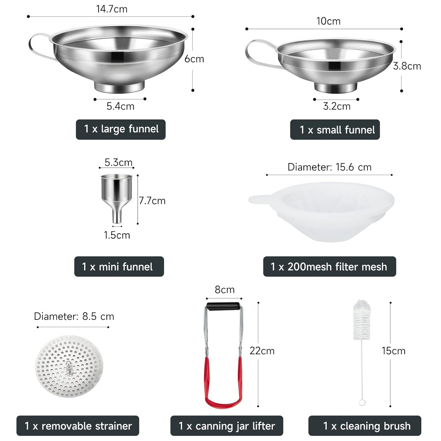 FELIXLEO Trichter Edelstahl Trichterset 7 Teilig mit Filter und Gläserheber, (1-tlg) – Bild 2 von 5