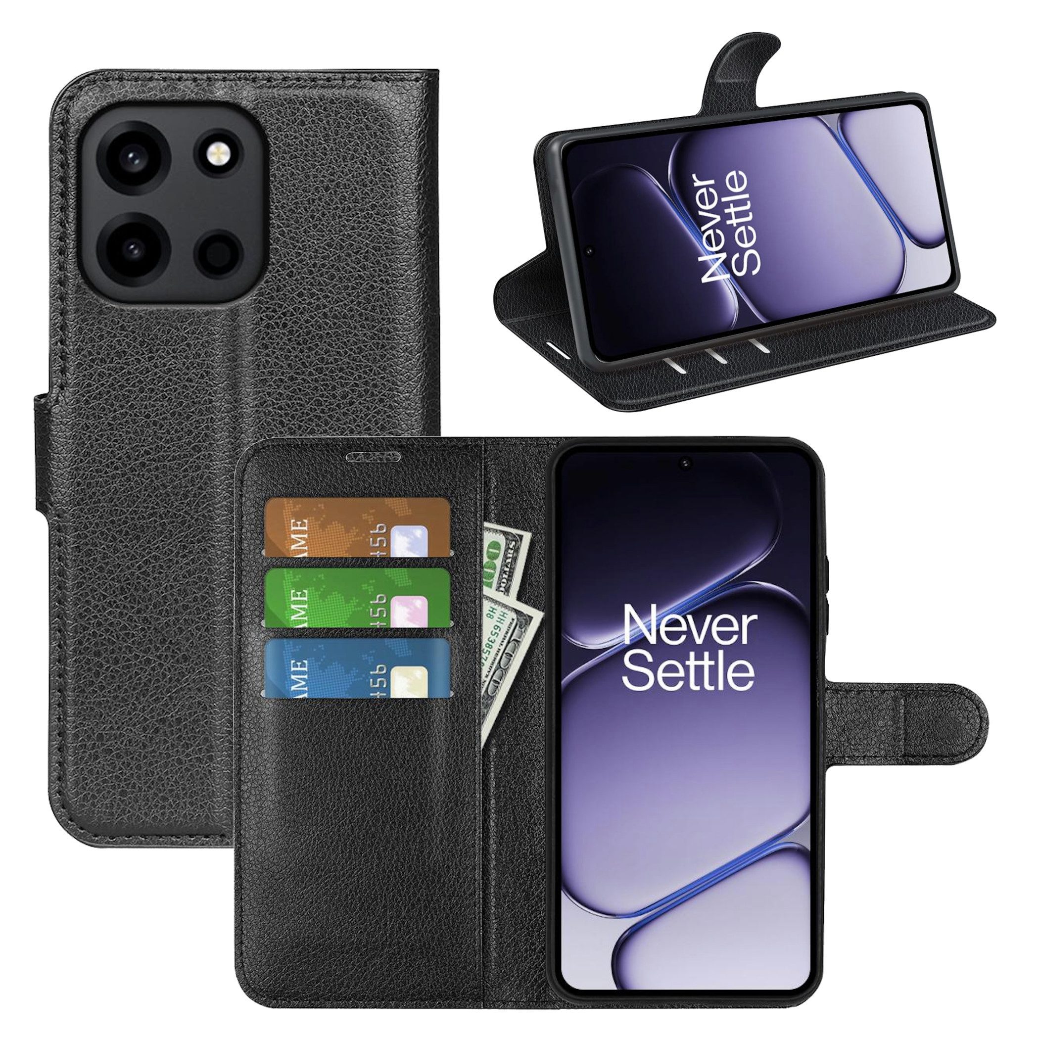 Wigento Handyhülle Klapphülle für OnePlus Nord 6 Kunstleder Wallet Schutz Tasche 6,78 Zoll, Kunstleder Hülle mit Kartenfächern und Standfunktion