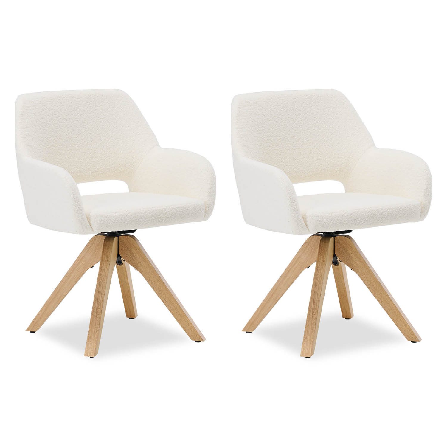Homestyle4u Armlehnstuhl Esstisch Polsterstuhl Weiß drehbar Teddy-Stoff Esszimmer Küche Büro (2 St), drehbar, Teddystoff/Teddyplüsch, Holzfüße, Essstuhl