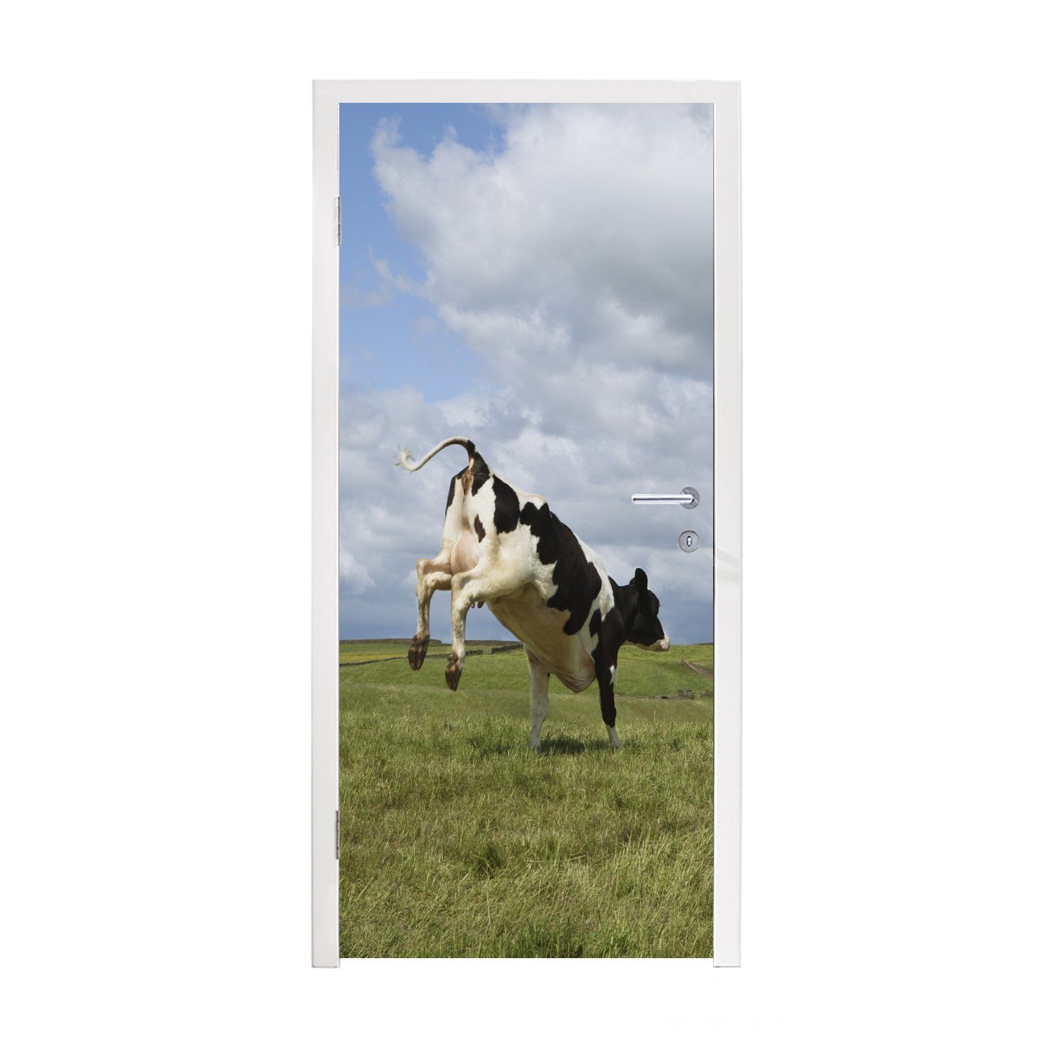 MuchoWow Türtapete Kuh - Windmühle - Wolken, Matt, bedruckt, (1 St), Fototapete für Tür, Türaufkleber, 75x205 cm