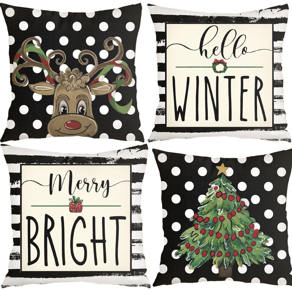 Coonoor Kissenbezüge Weihnachten Leinen Kissenbezüge 4 Stück, 45x45 cm Zier günstig online kaufen