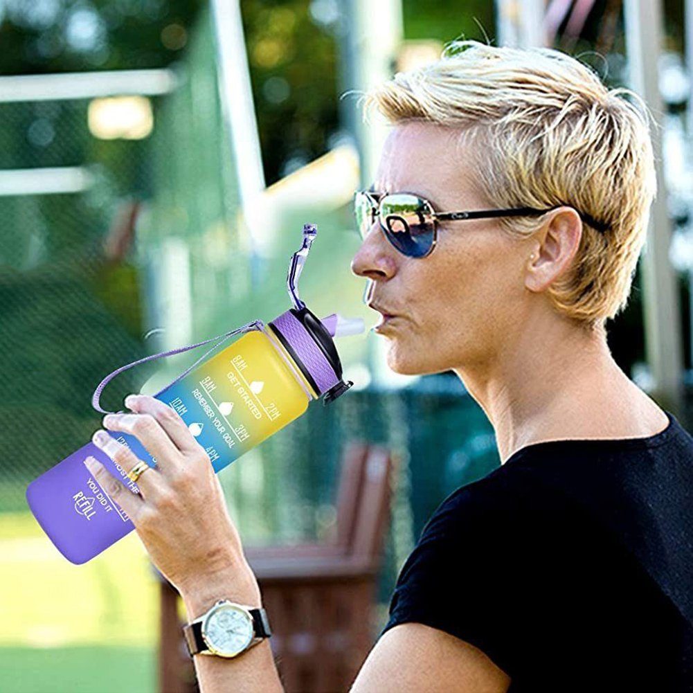 Orbeet Feldflasche Trinkflasche Sport Water Blau Bottle,mit Trinkhalm, Gelb Fassungsvermögen Violett 1L
