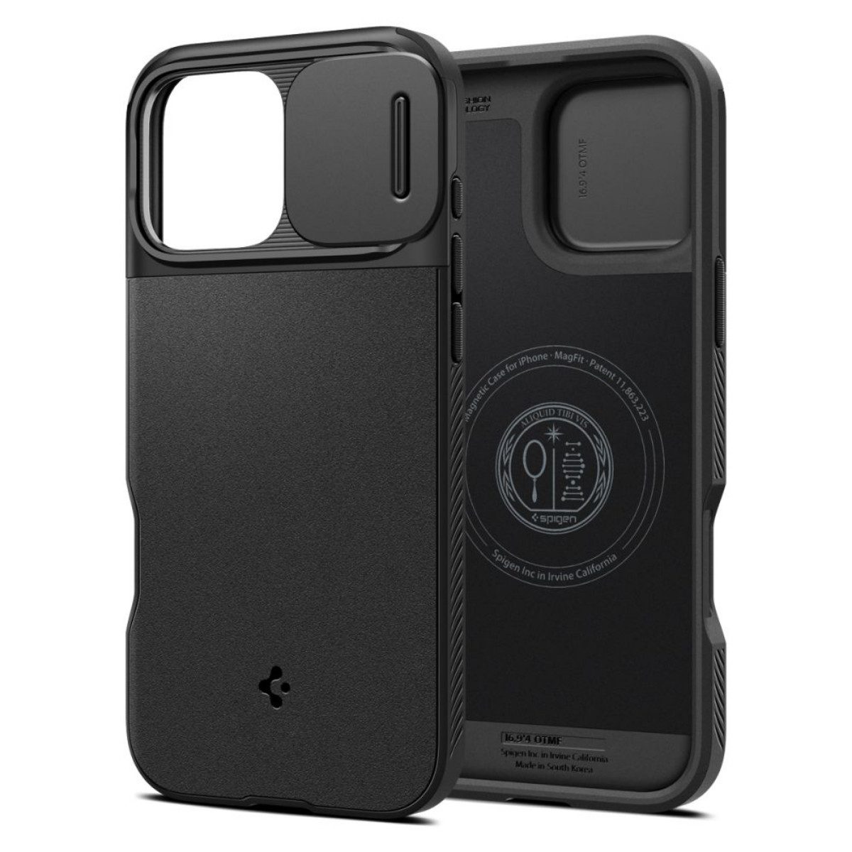 Spigen Handyhülle Optik Armor Magnetfunktion Kompatibel mit iPhone 16 Pro Max Schwarz 6,7, Kompatibel mit iPhone 16 Pro Max, dezente Struktur, Premium-Gefühl
