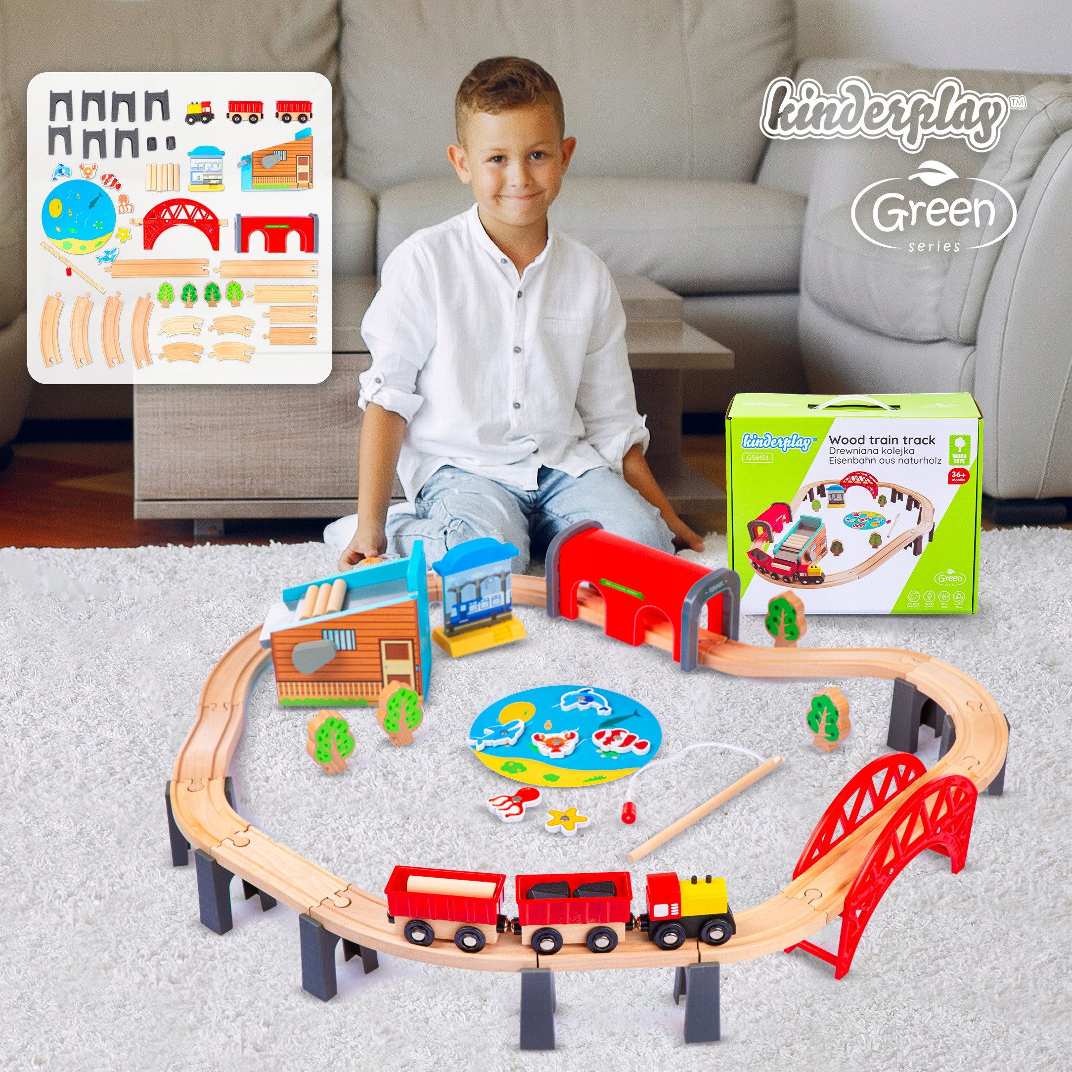 Green Series Spielzeug-Zug Holzeisenbahn Set – Kreativer Spielspaß – Lernspielzeug für Kinder, (Set)