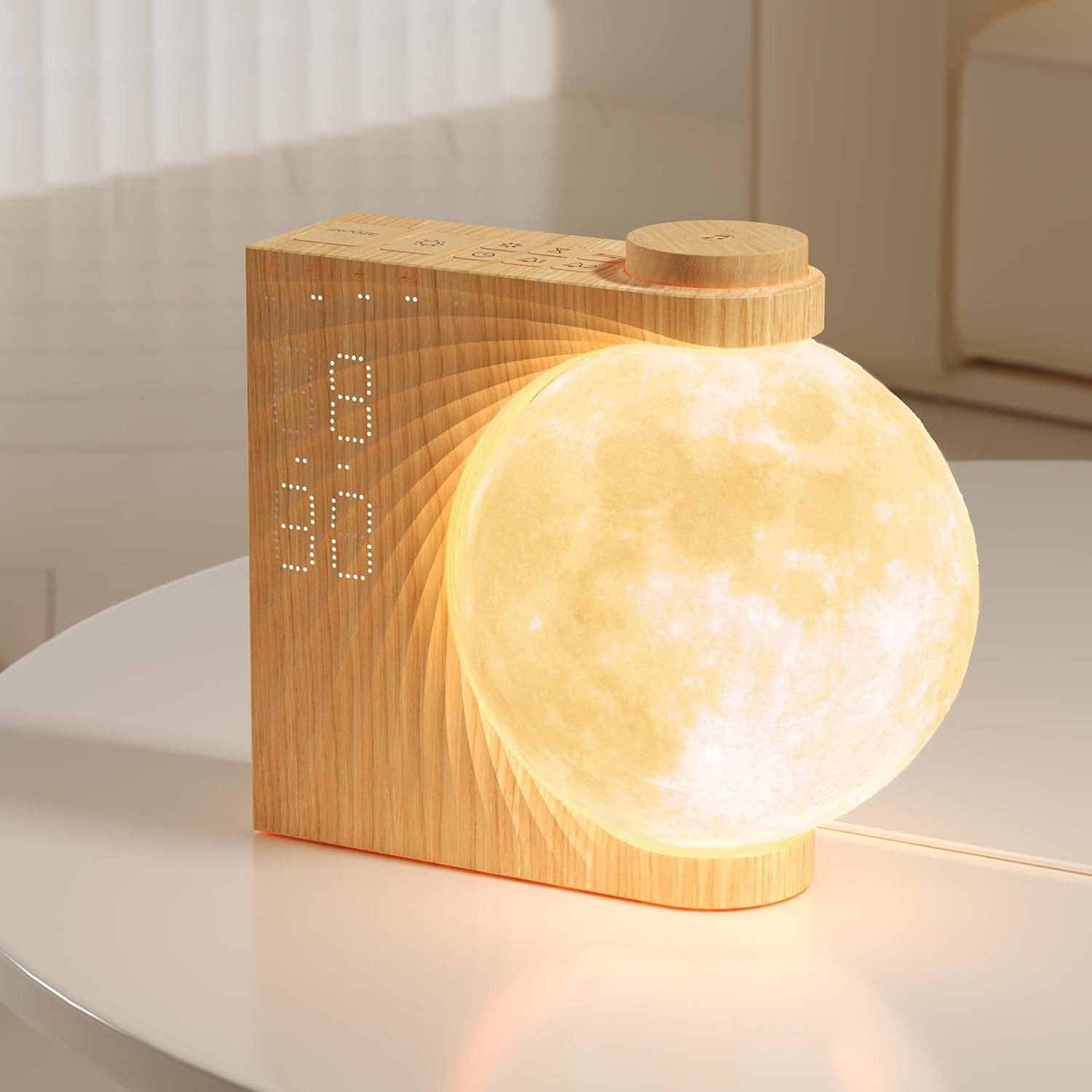 POPOLIC LED Nachtlicht 3D-Mondlicht mit 2 Weckern & Sonnenaufgangsfunktion – RGB-Lichtwecker, mit 8 Farben und 10 Naturklängen, Tageslichtwecker als Geschenk für Frauen, Mädchen, Jugendliche