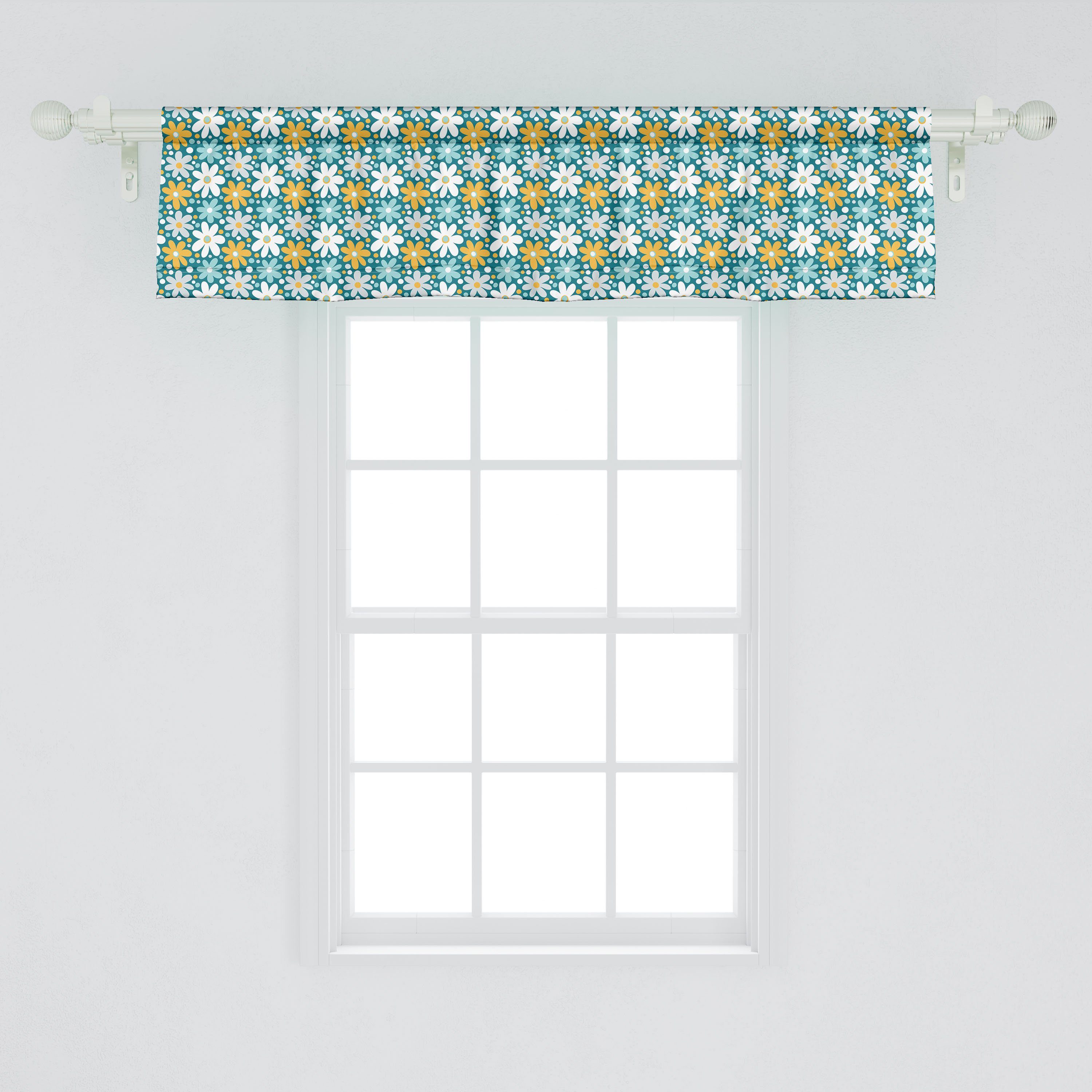 Scheibengardine Vorhang Volant für Stangentasche, Abakuhaus, Dekor Kunst Gartenblütenblätter Küche Daisy Microfaser, Frühling Schlafzimmer mit