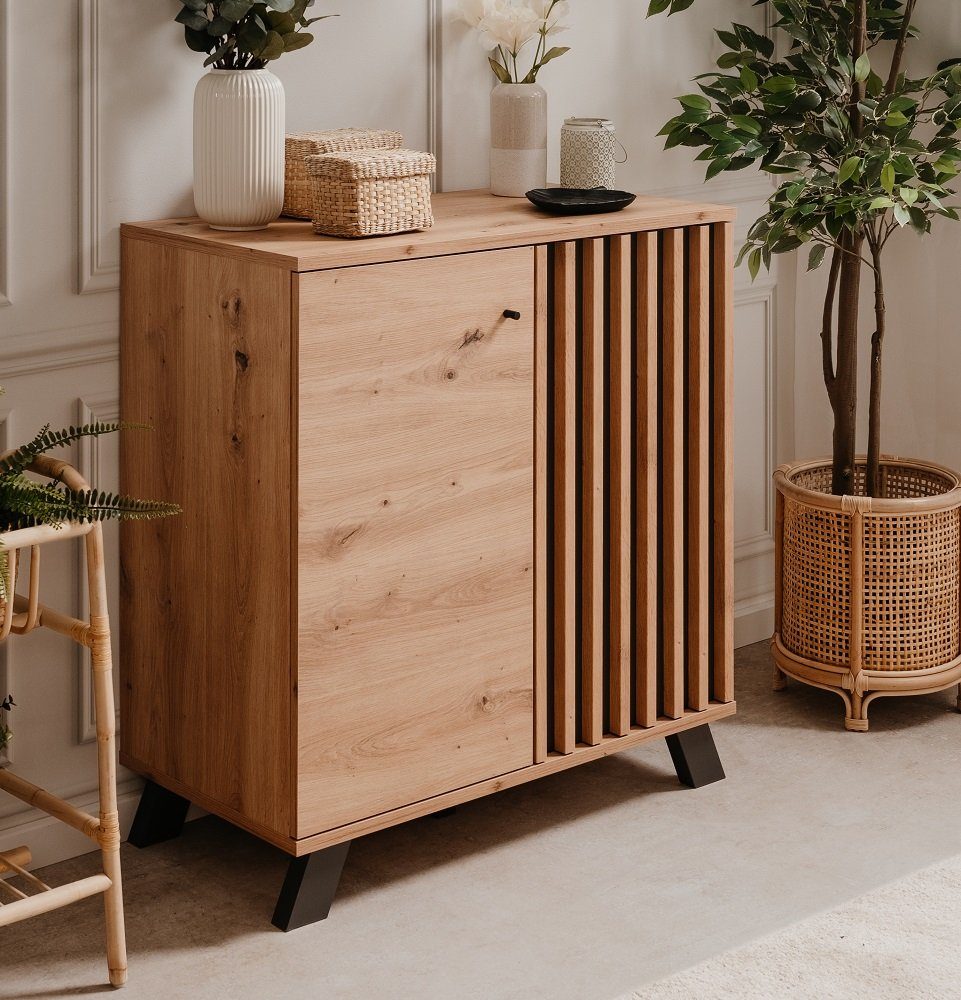 Finori Sideboard Kommode Medan, mit 3D-Lamellen, Artisan Eiche / anthrazit