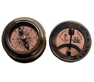 Aubaho Kompass Kompass Maritim 8cm Sonnenuhr Navigation Messing Glas Leder Antik-Stil