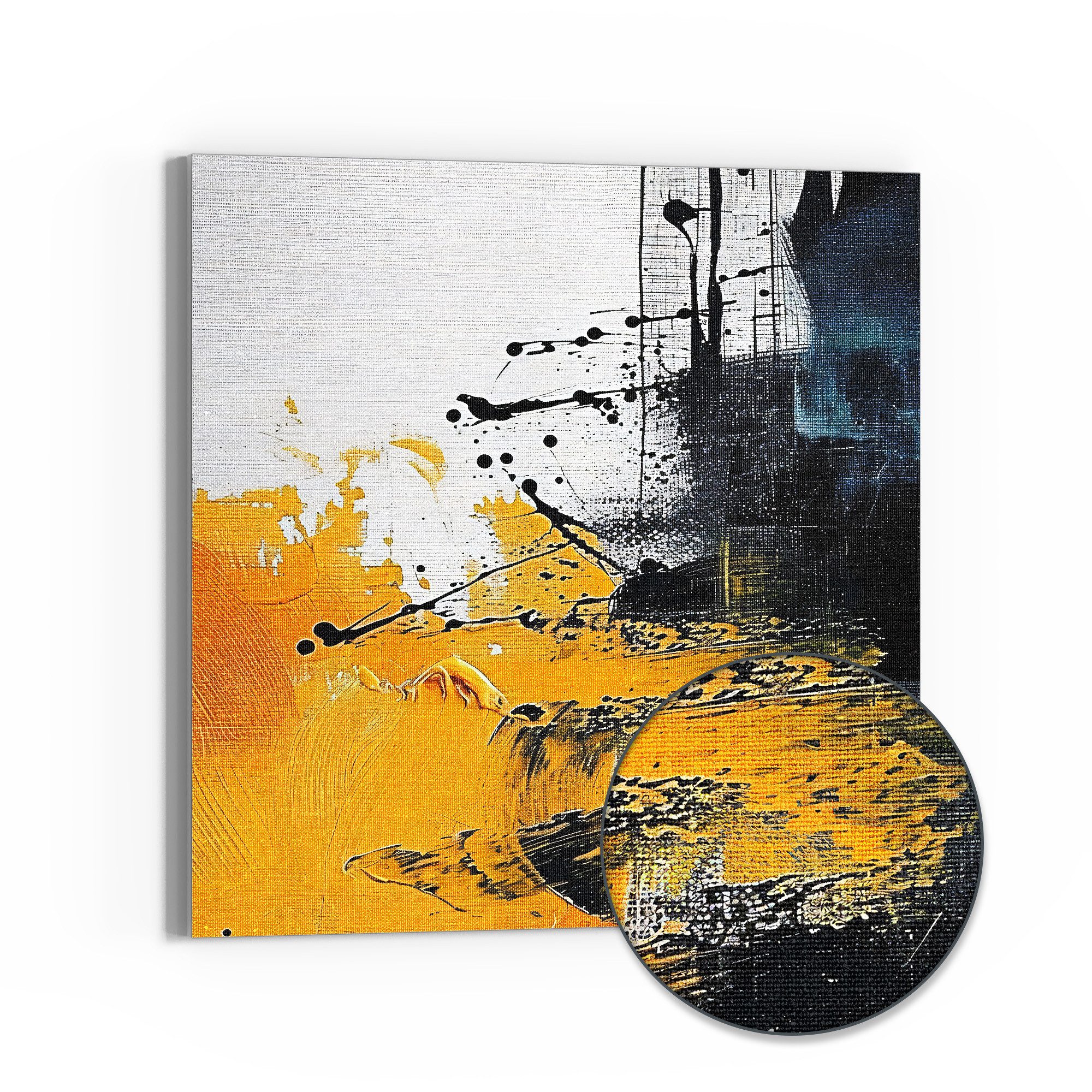 DEQORI Leinwandbild 'Gelbschwarze Lebendigkeit', 'Gelbschwarze Lebendigkeit', Hybrid Leinwand Bild Wandbild flach modern