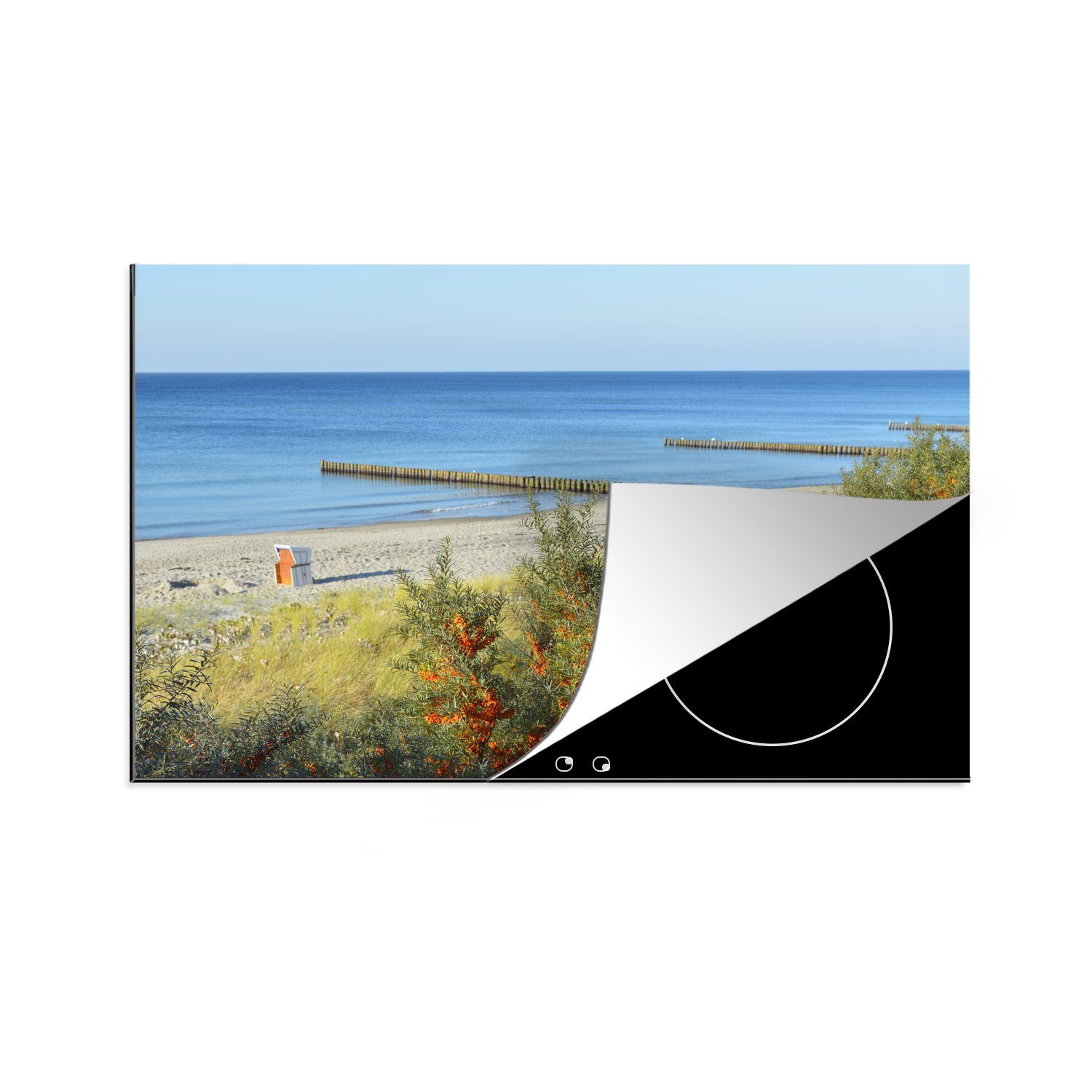 MuchoWow Herdblende-/Abdeckplatte Ostsee - Strand (1 tlg), für die Vinyl, - Schutz Ceranfeldabdeckung 81x52 küche, Induktionskochfeld cm, Bäume