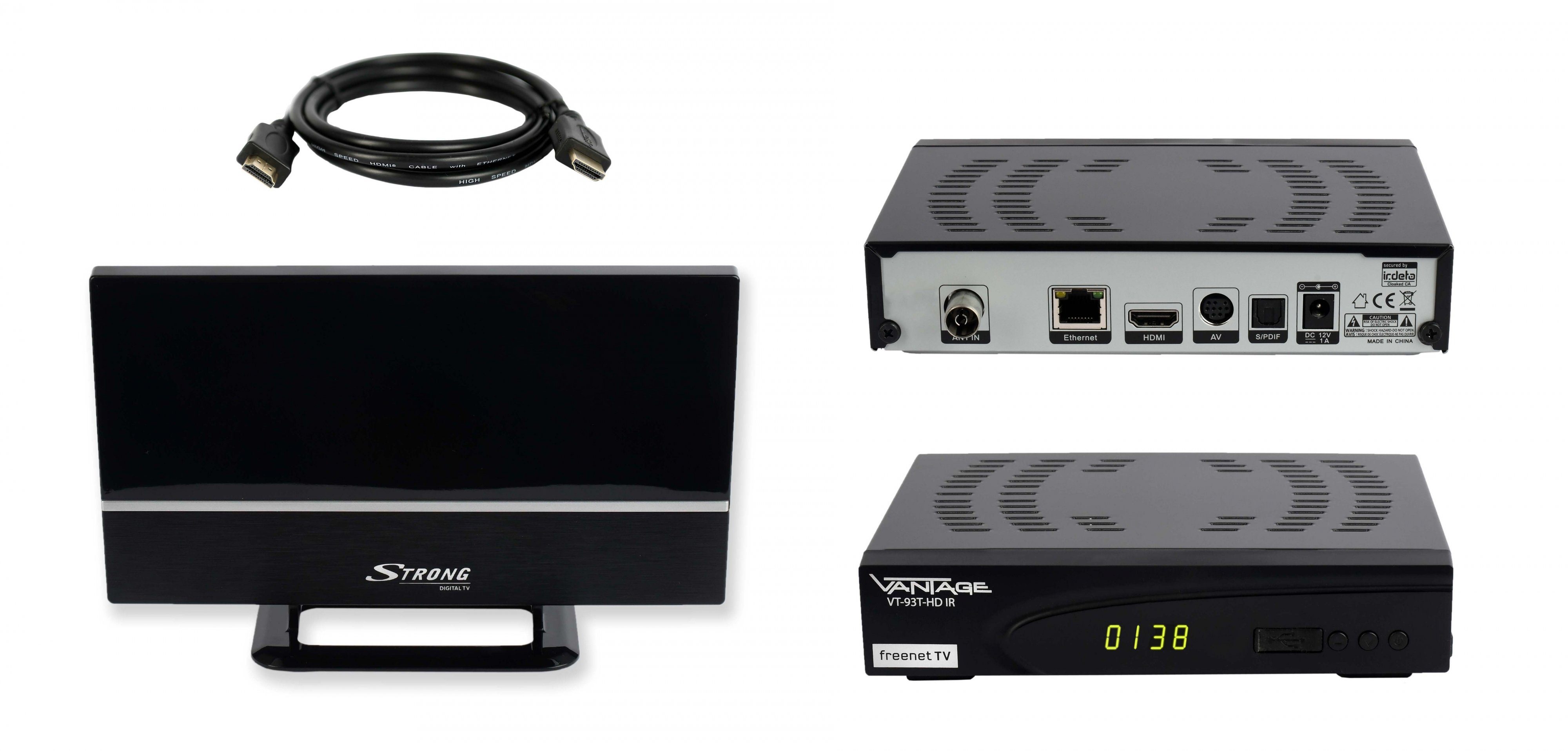 Vantage »VT-93 freenet TV, Full HD« DVB-T2 HD Receiver (PVR Funktion, 2m  HDMI Kabel, passive DVB-T Antenne)