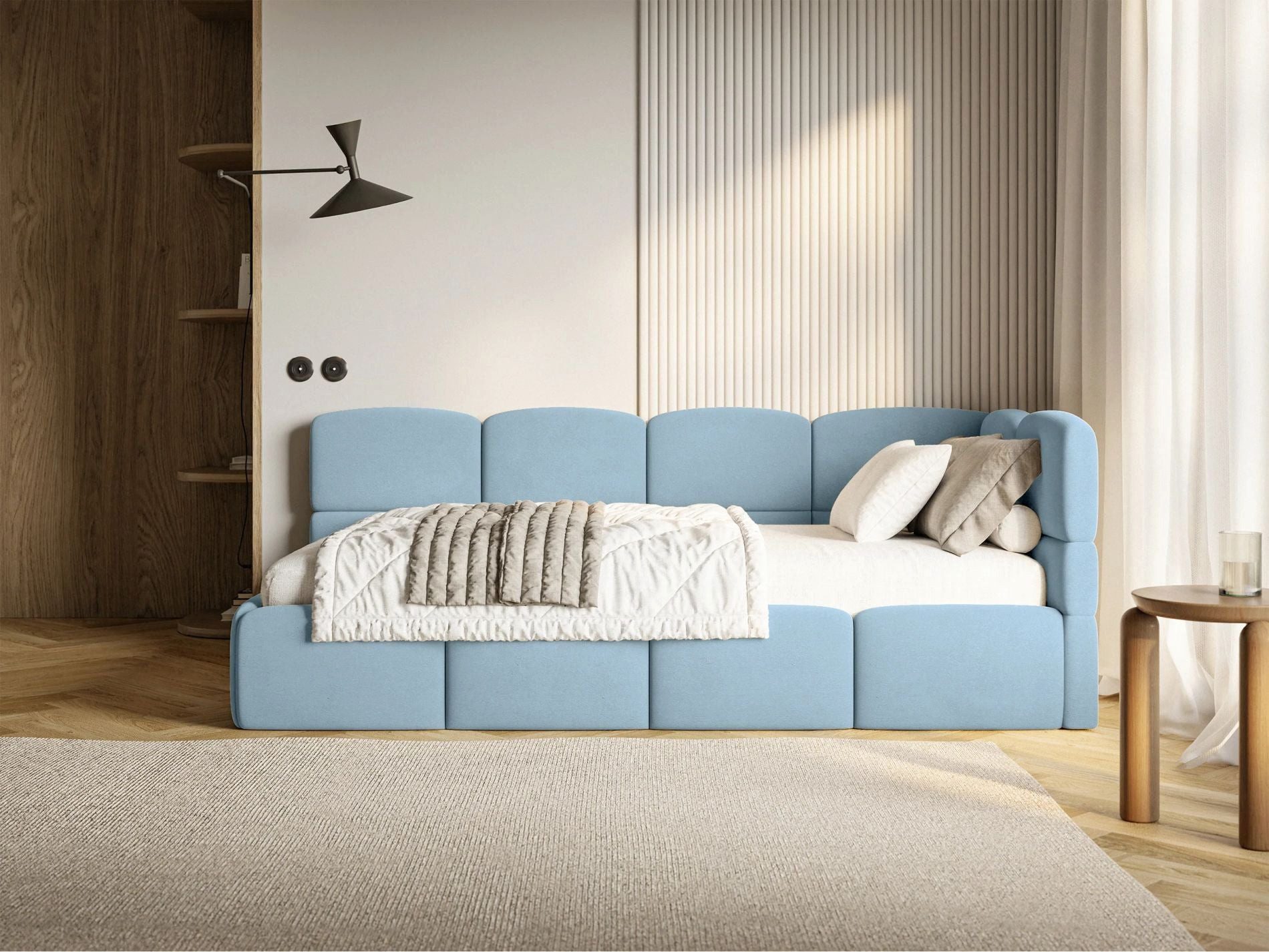 Selsey Jugendbett CLOUDY, mit Kopfteil, Matratze & Stauraum, Easy-Clean-Velours, 120x200 cm