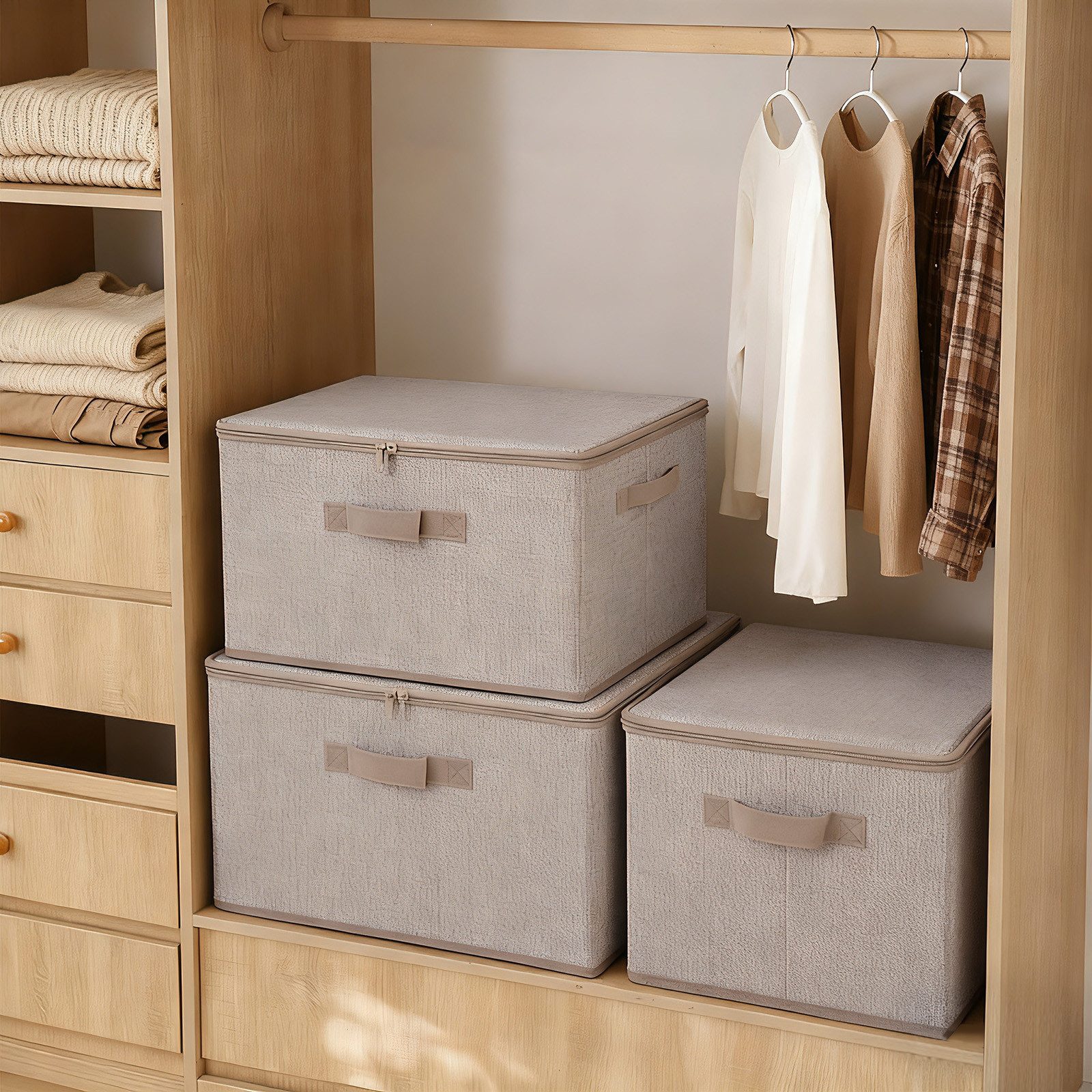 Sekey Aufbewahrungsbox Aufbewahrungsbox mit Deckel aus Vliesstoff Faltbare Stoffboxen, Faltbox Organizer für Kleidung Aufbewahrungsboxen für Schrank Regal