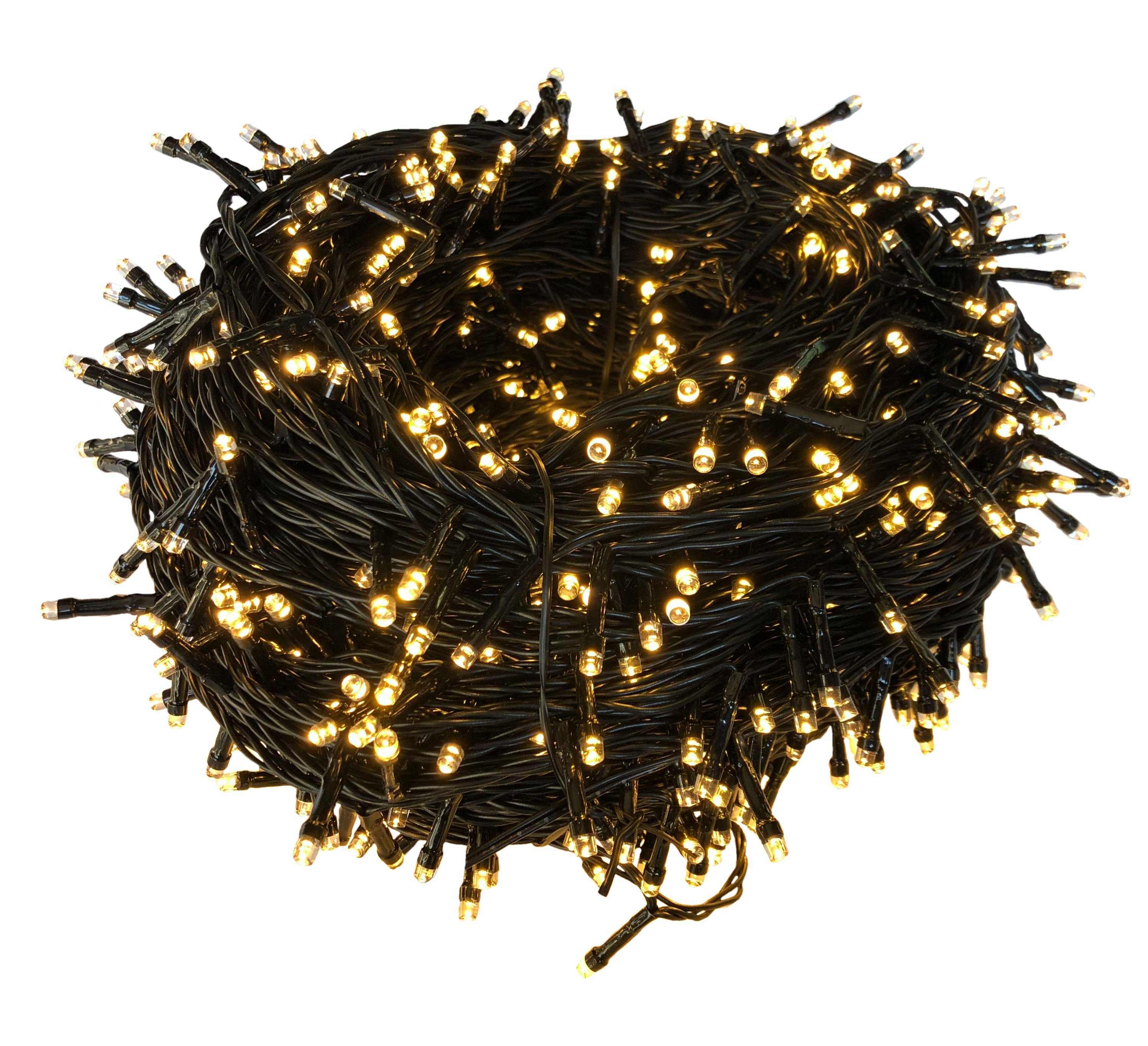 kamelshopping LED-Lichterkette 1000 LED XXL Lichterkette für außen und innen, strombetrieben, 8 Leuchtfunktionen, Timer, schwarzes Kabel, Weihnachtsbeleuchtung