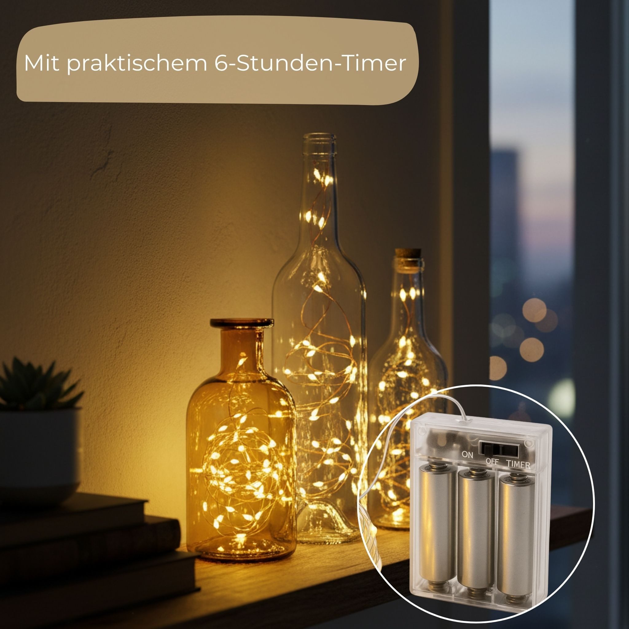 matches21 HOME & HOBBY LED-Lichterkette Mini Lichterkette 1 m, 20 LED Timer Batterie warmweiß innen, 20-flammig, Micro Draht Beleuchtung Indoor Leuchtdeko – Bild 3 von 5