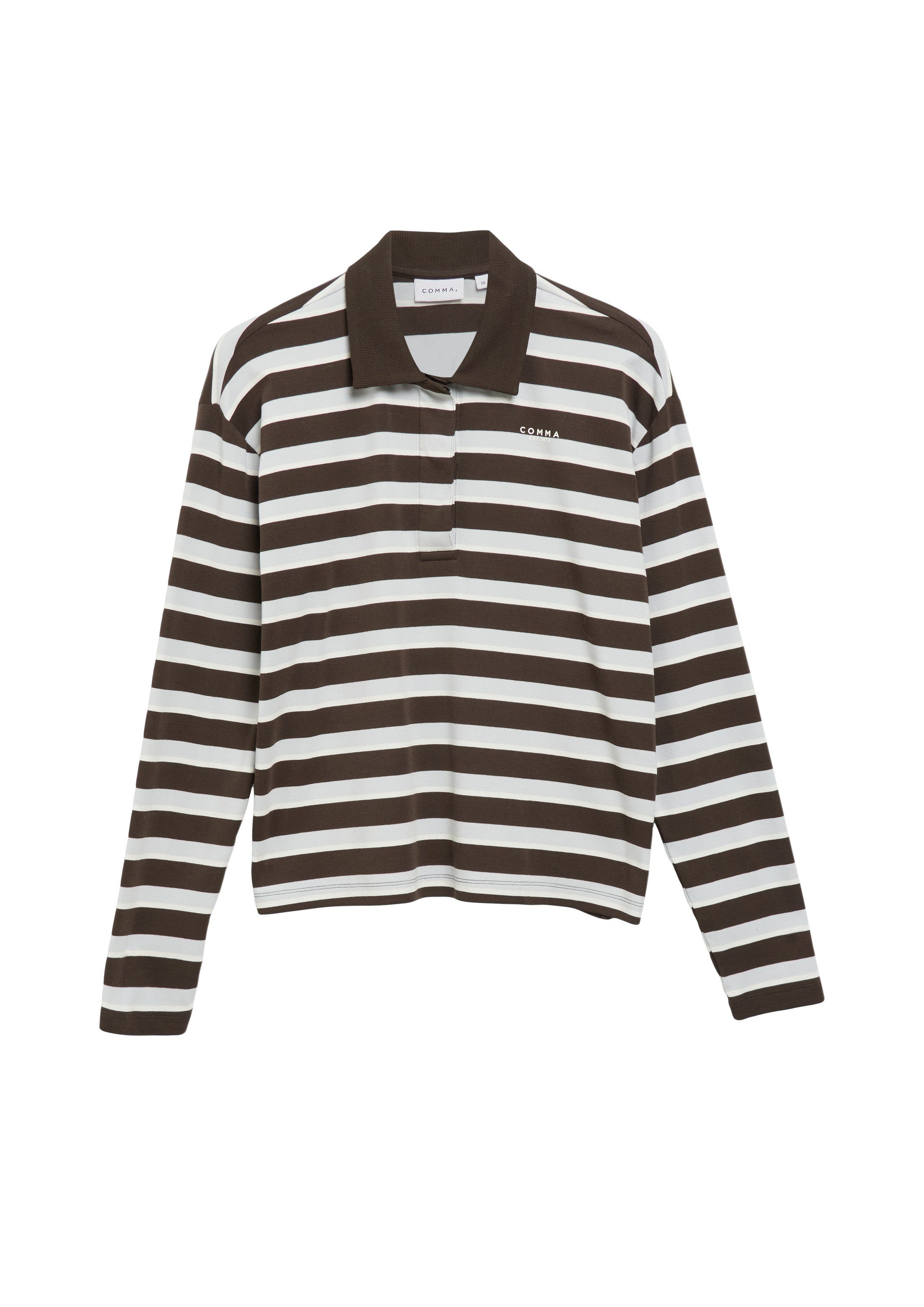 comma Langarmshirt T-Shirt Poloshirt mit Streifen