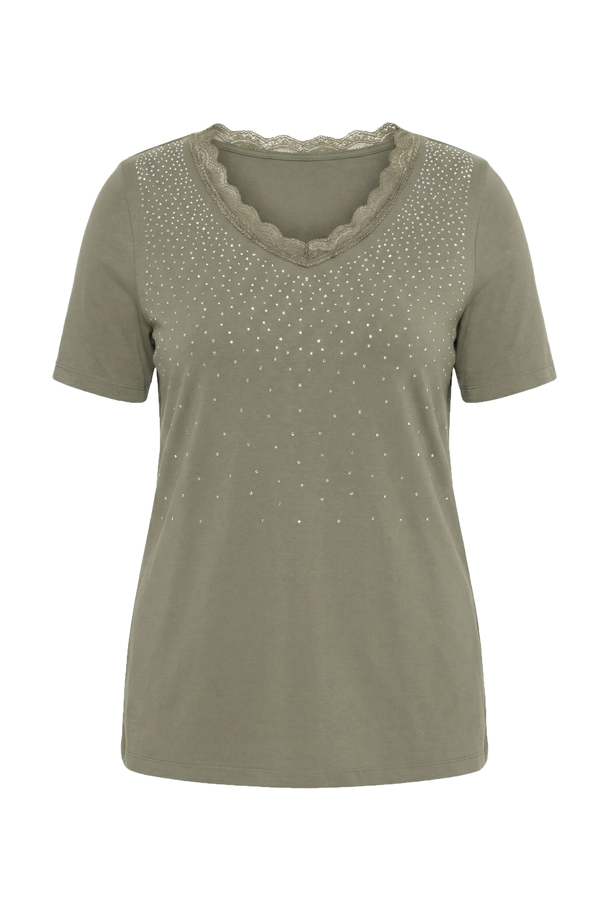 T-Shirt T-Shirt bequeme Passform Glitzersteinchen-Verlauf