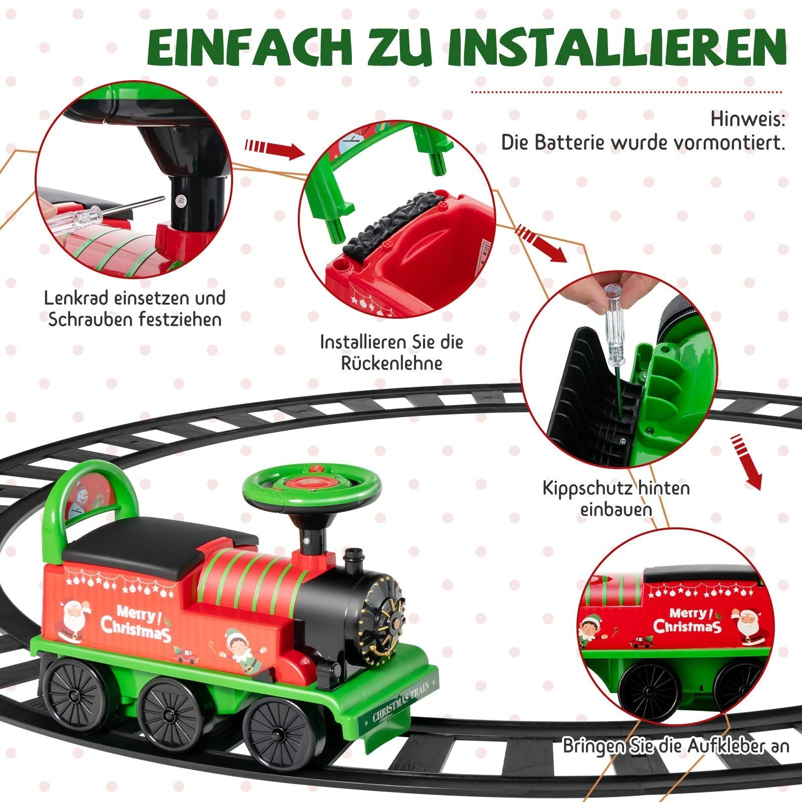 COSTWAY Spielzeug-Eisenbahn 6V Kinder Modelleisenbahn