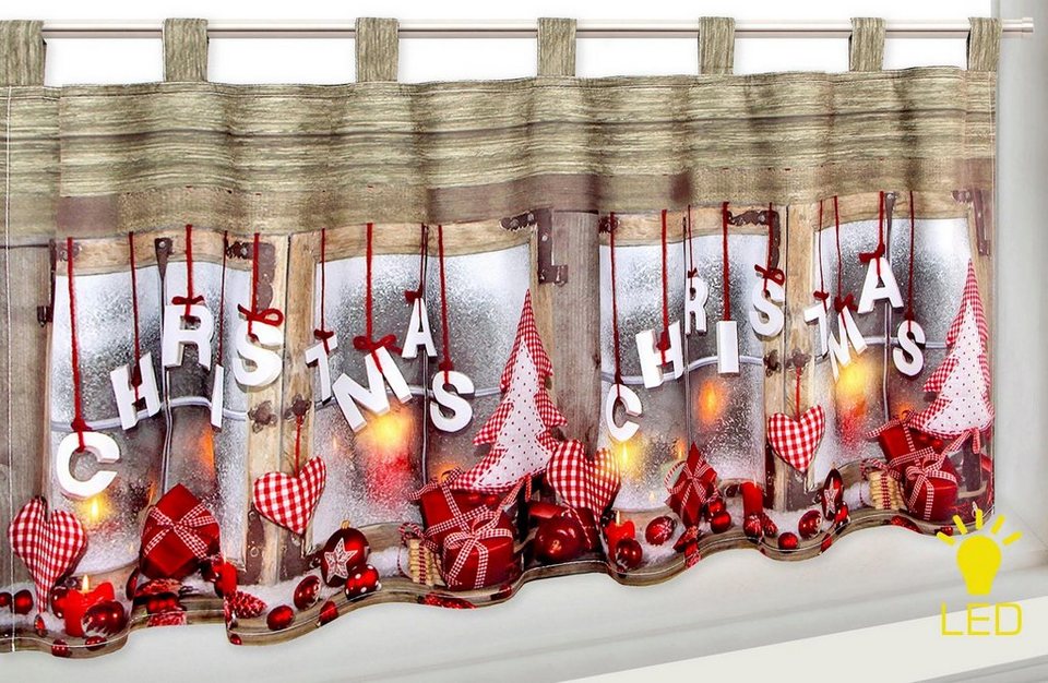 Scheibengardine CHRISTMAS, Delindo Lifestyle, Schlaufen (1 St), blickdicht,  Microfaser, HxB: 45x120, mit LED-Beleuchtung