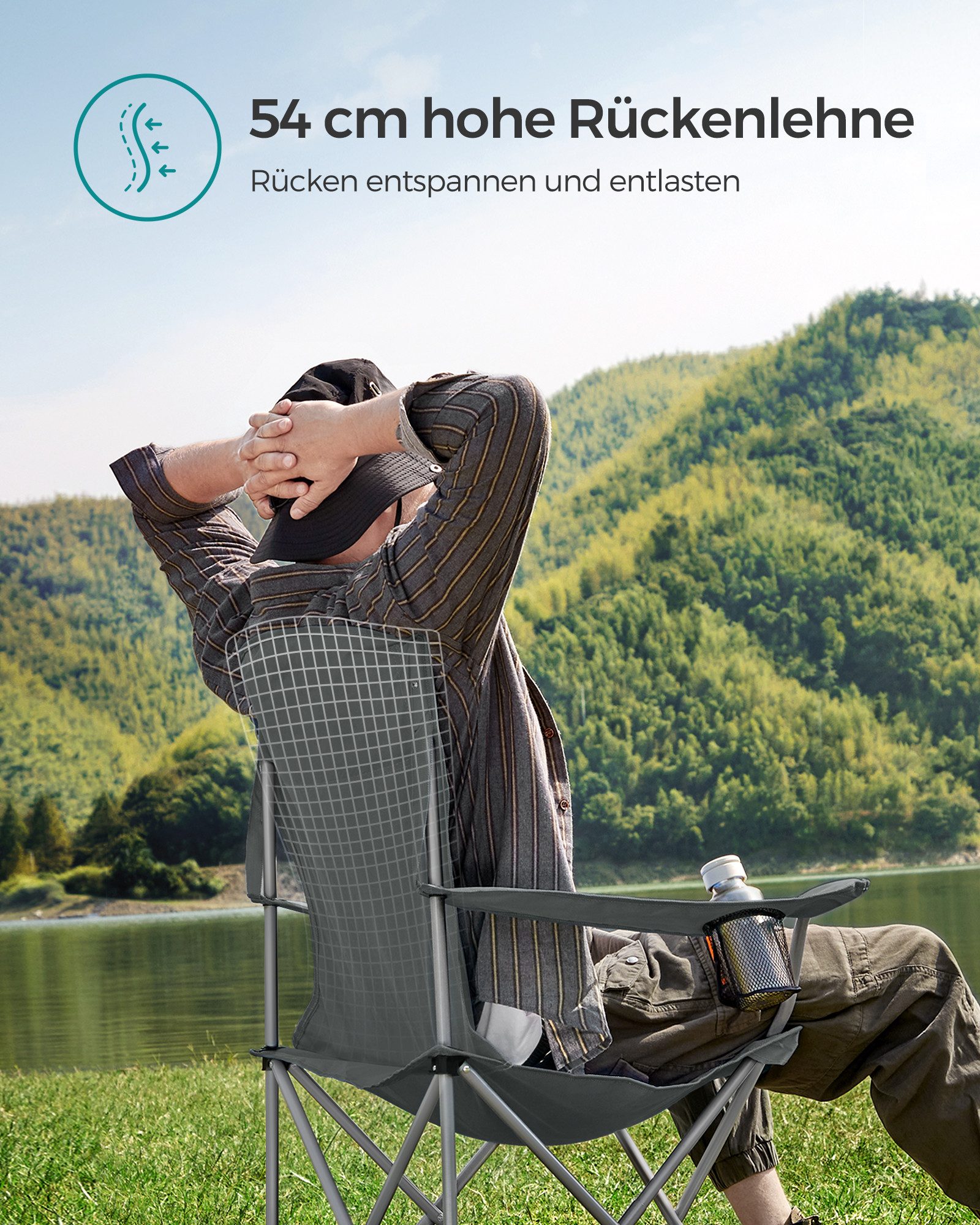 SONGMICS Campingstuhl, Klappstuhl, 2er Set, bis 150 kg belastbar