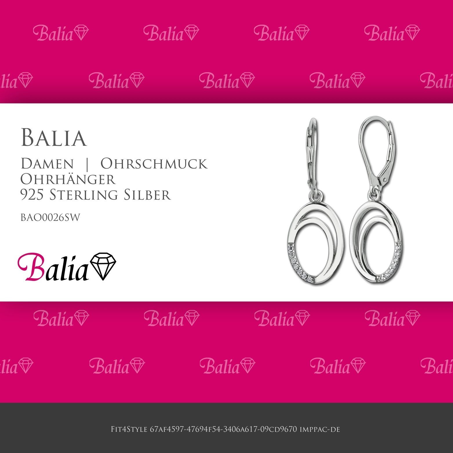 Balia Paar Ohrhänger Balia Damen Damen Sterling 925 aus Silber, Ohrringe (Ohrhänger), Ohrhänger 3,2cm Doppelkreis 925er poliert ca. Länge
