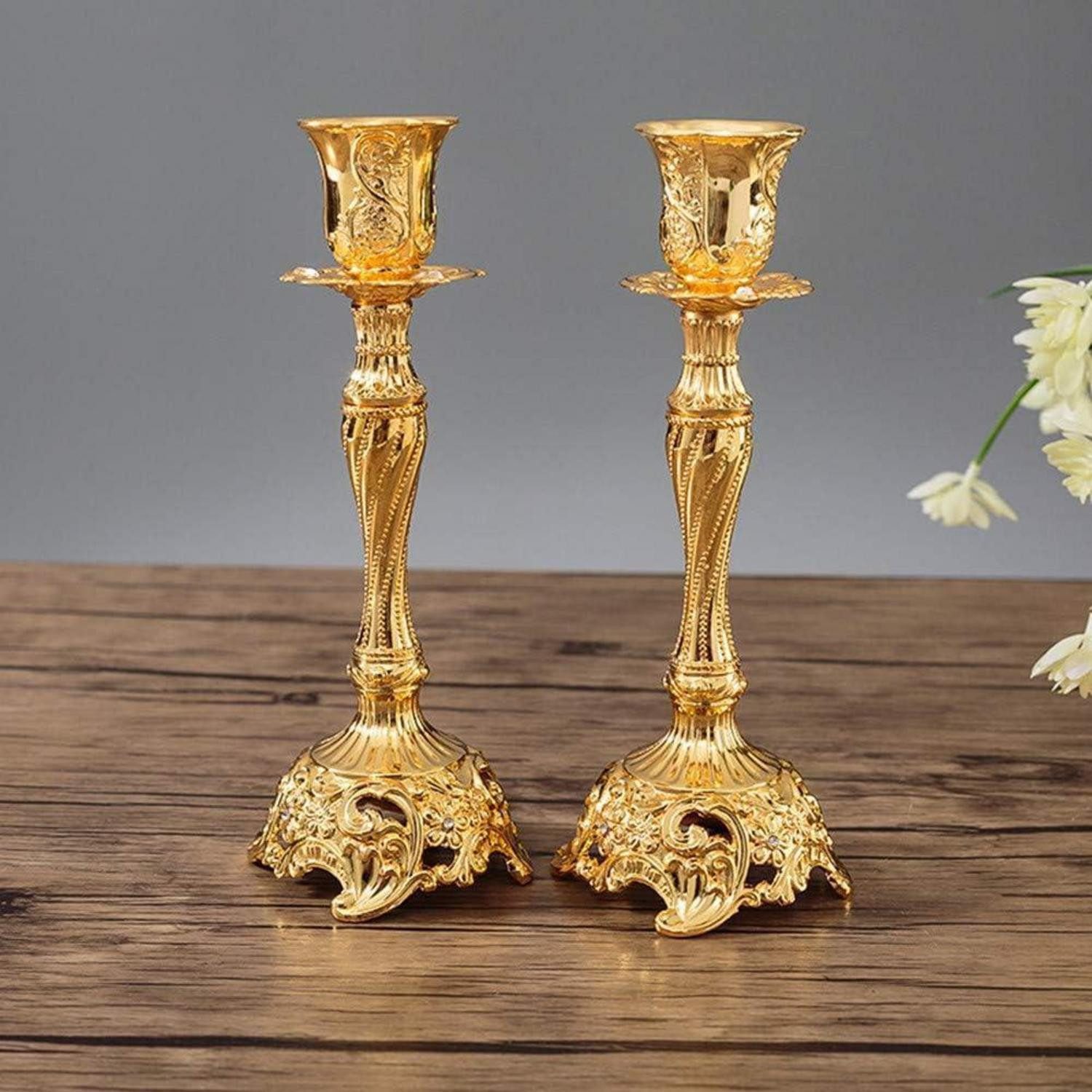 LuxusKollektion Kerzenleuchter 2er Set Kerzenständer Kerzenhalter Gold Metall Vintage Deko Tischdeko (1 St)