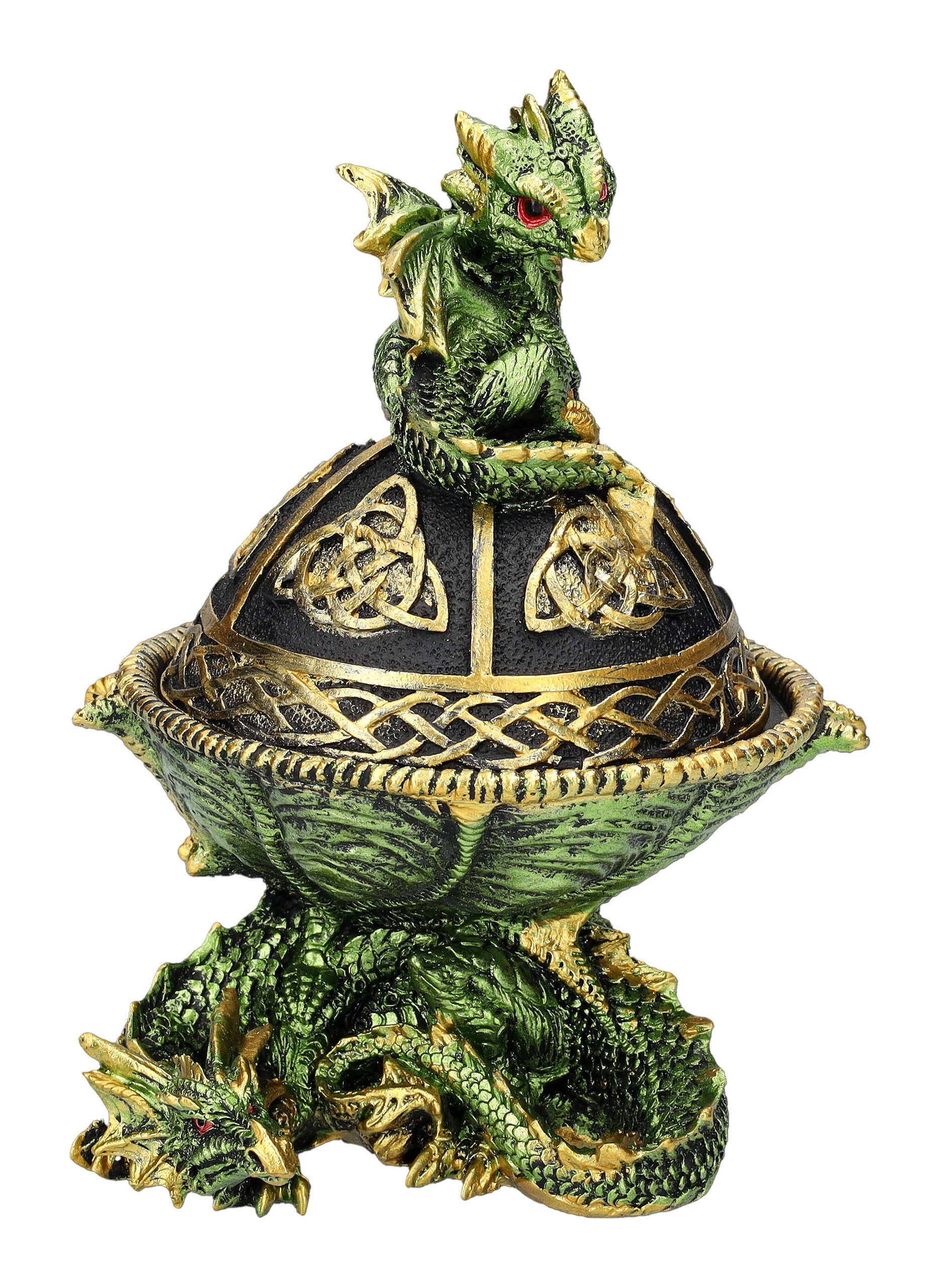 Figuren Shop GmbH Aufbewahrungsdose Schatulle keltisch - Grüne Drachen - Fantasy Aufbewahrungsdose