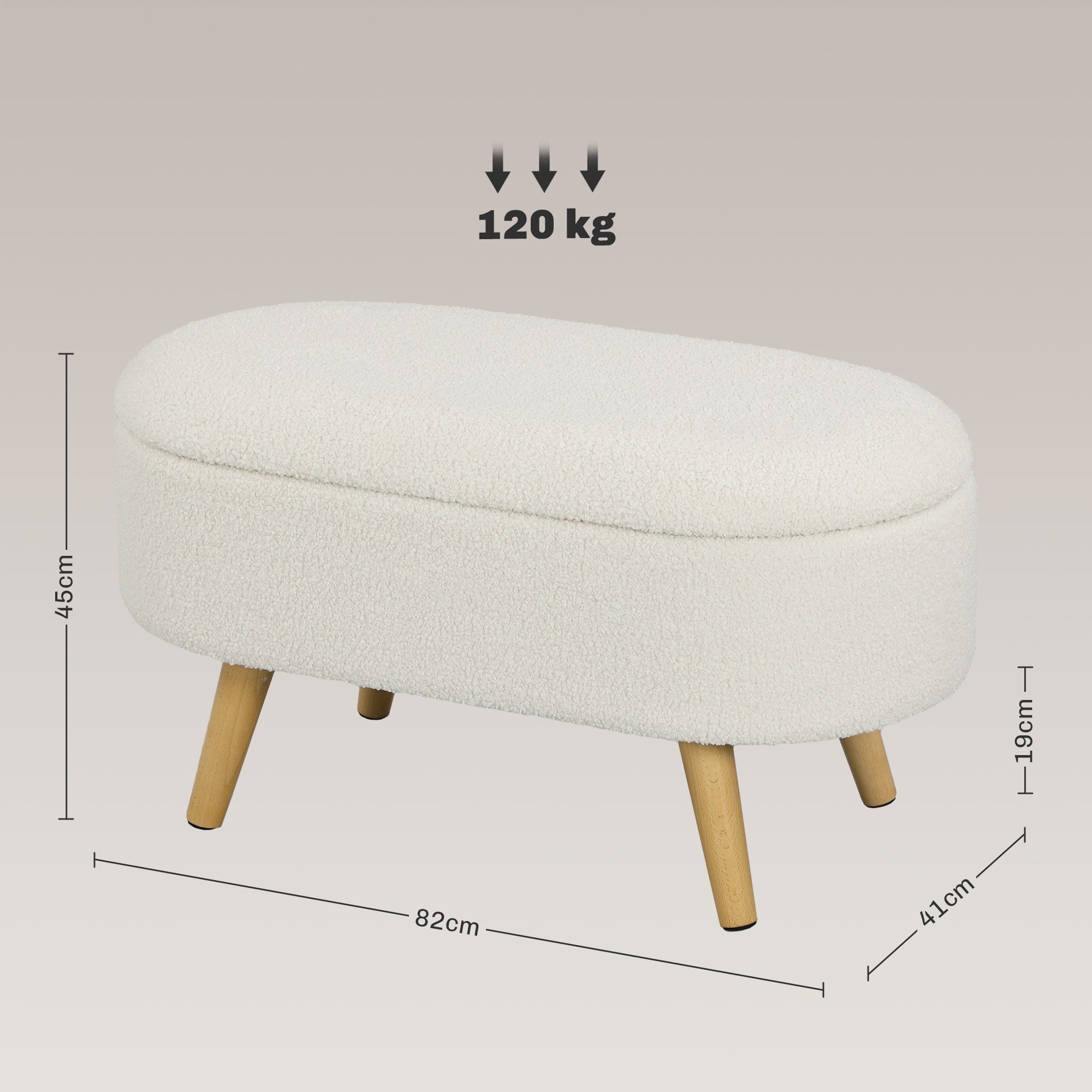 HOMCOM Sitzbank Polsterbank mit Teddysamtoptik, Bettbank mit Deckel, Holzbeine (Truhenbank, 1-St., Polsterbank), für Flur Schlafzimmer Wohnzimmer, Holzrahmen 82 – Bild 3 von 5