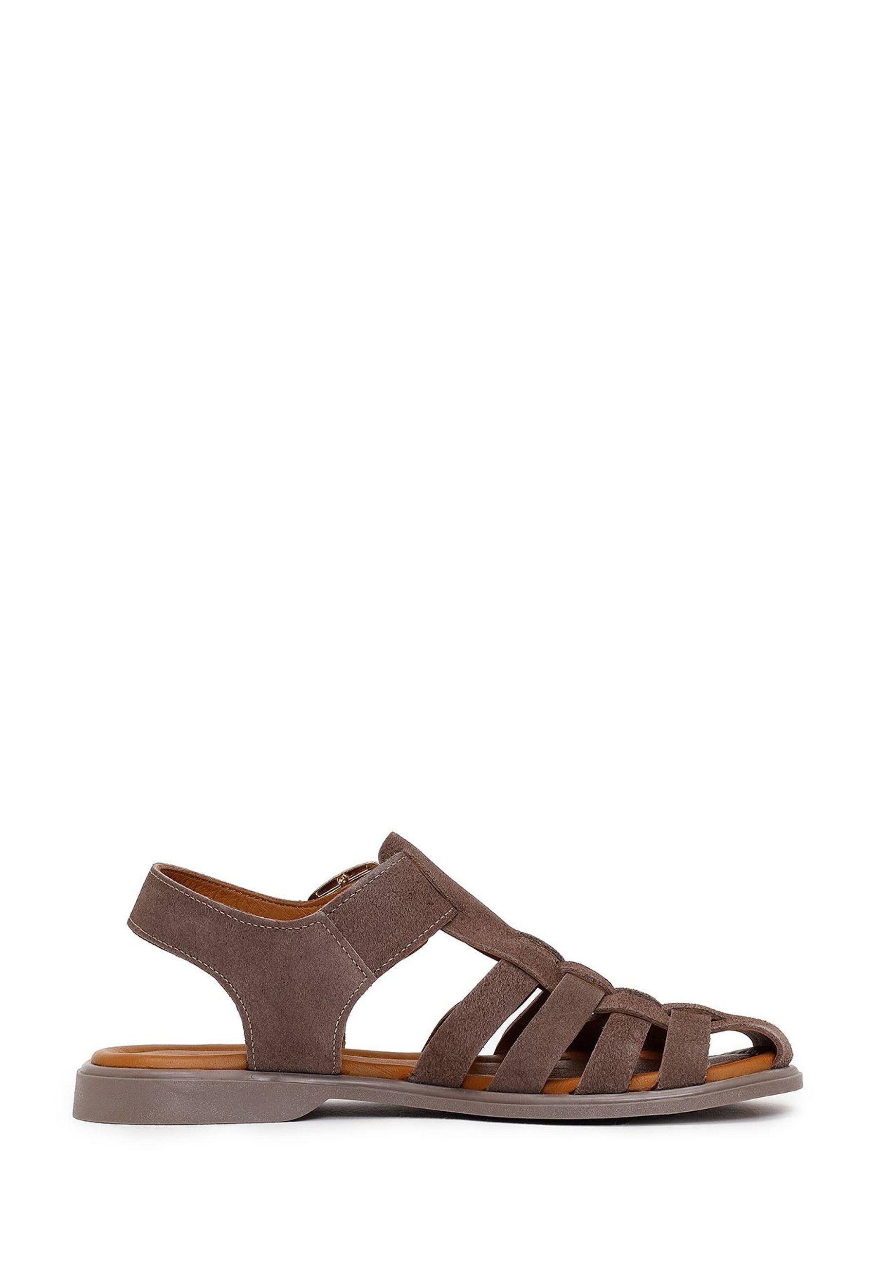 Derimod Sandalen aus Veloursleder Sandale Echtes Leder, Lederfutter, Schnallenverschluss, Geflochtene Riemen