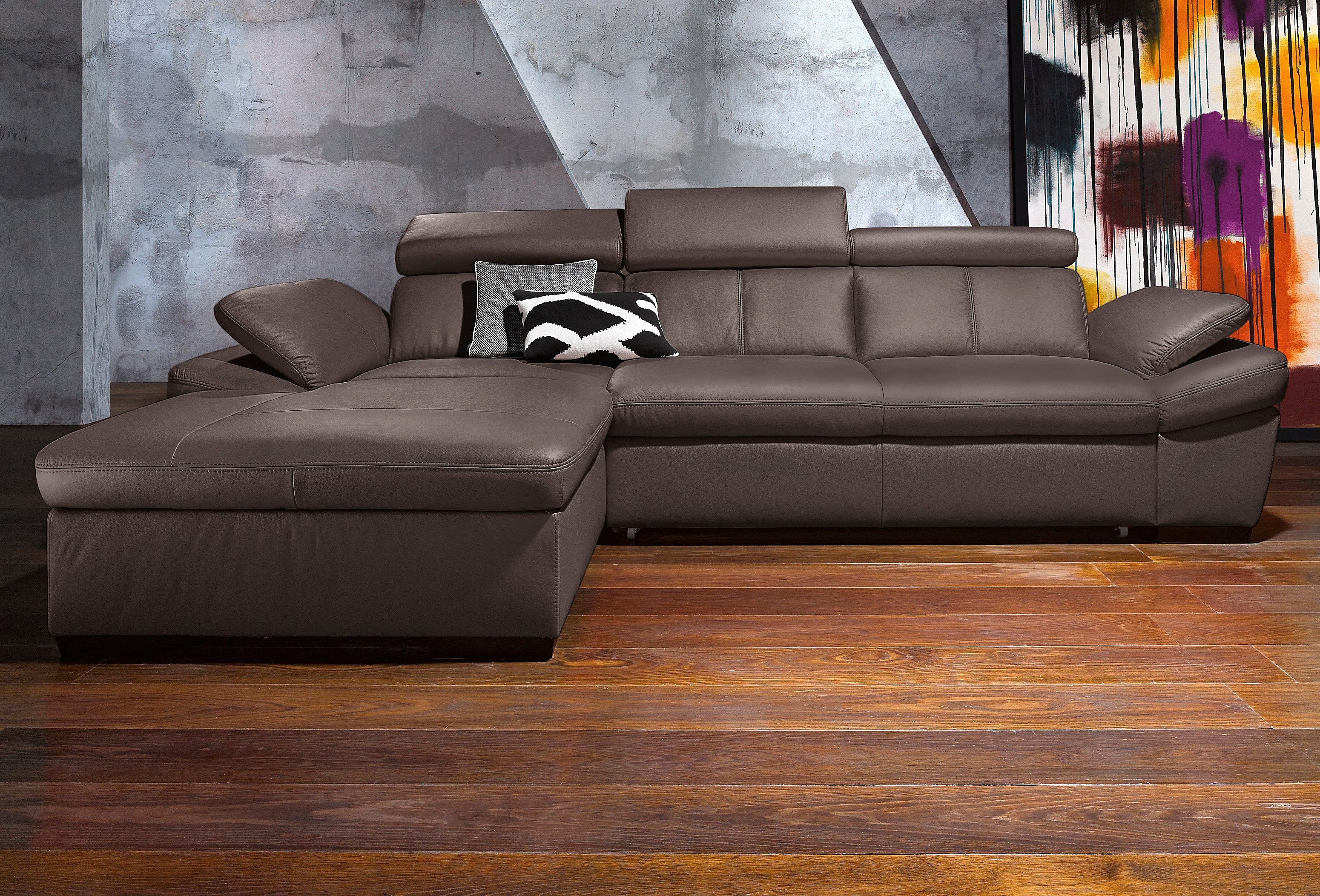 exxpo - sofa fashion Ecksofa Salerno, klassisch modernes Funktionssofa, hoher Sitzkomfort, L-Form, inkl. Kopf- und Armteilverstellung, wahlweise mit Bettfunktion
