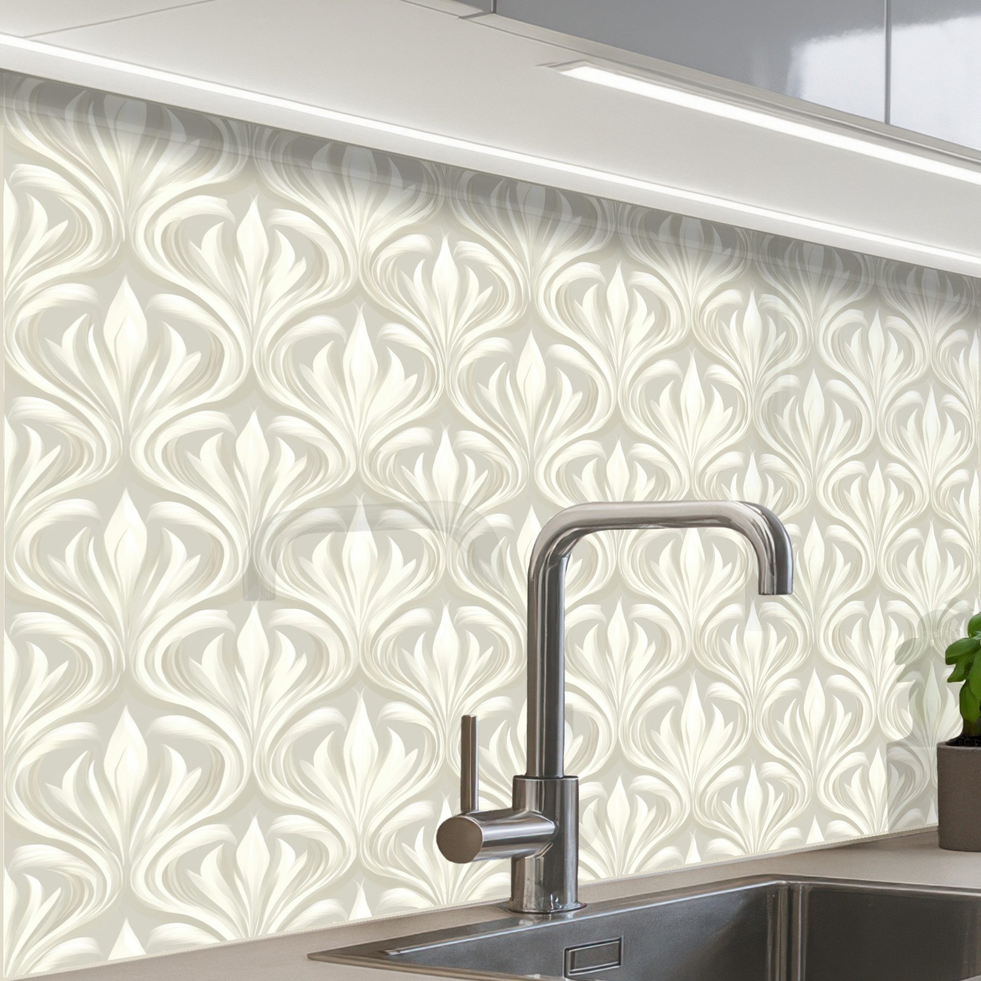 KitchenYeah Küchenrückwand Muster selbstklebend (keine Folie) Barock - Muster - Beige, (1-tlg), Spritzschutz, Küche, Rückwand, Küchenwand, Küchenfront, 30x20 cm