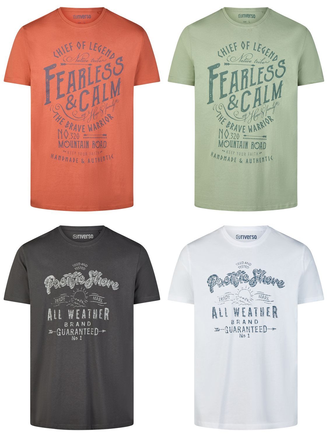 riverso T-Shirt Herren Printshirt RIVLeon Regular Fit (4-tlg) Kurzarm Tee Shirt mit Rundhalsausschnitt aus 100% Baumwolle