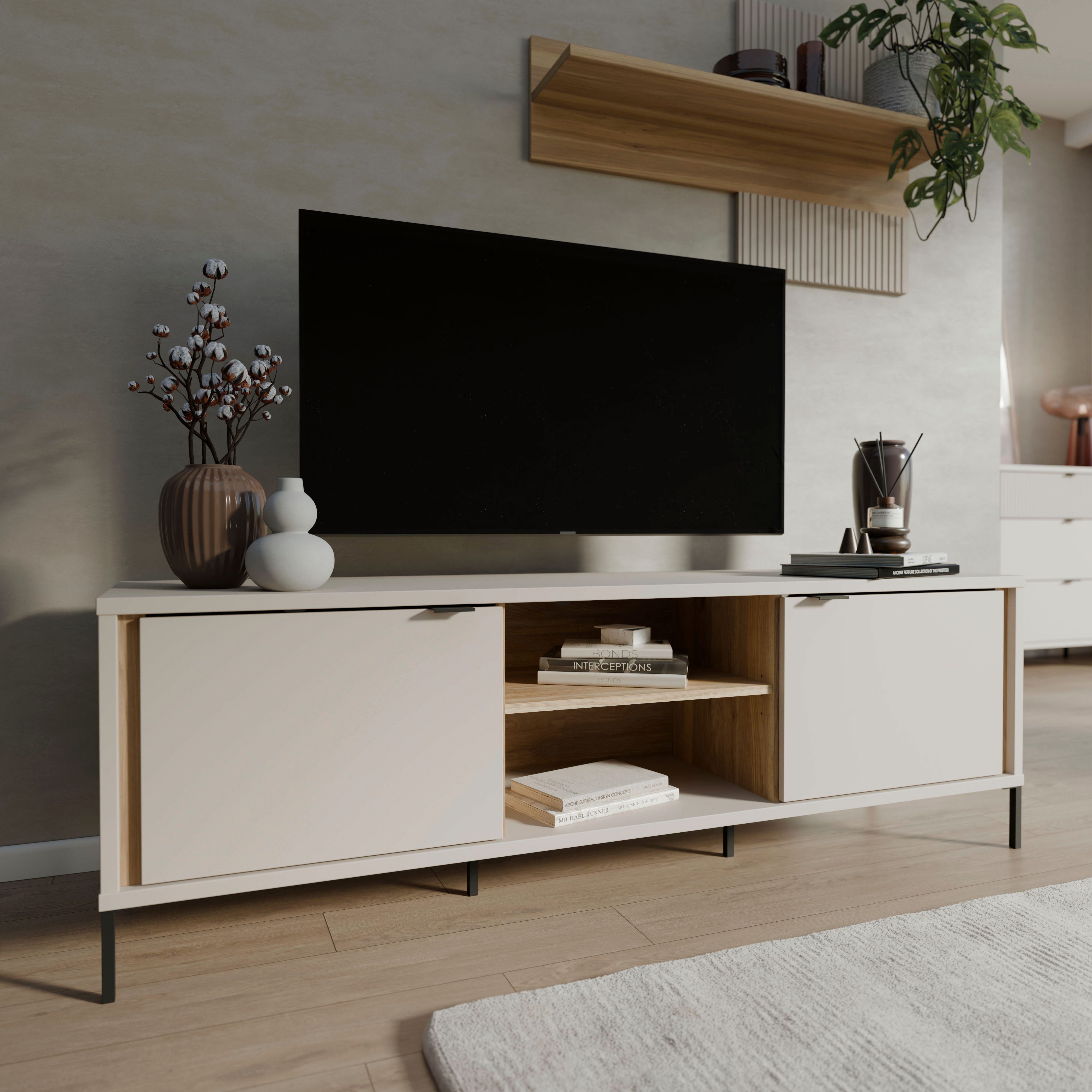 FORTE TV-Board Forte Seravel TV Schrank 160, Elegantes Lowboard, Beleuchtung optional, B/H/T 158,8/52/41,5 offener Stauraum – Bild 2 von 5