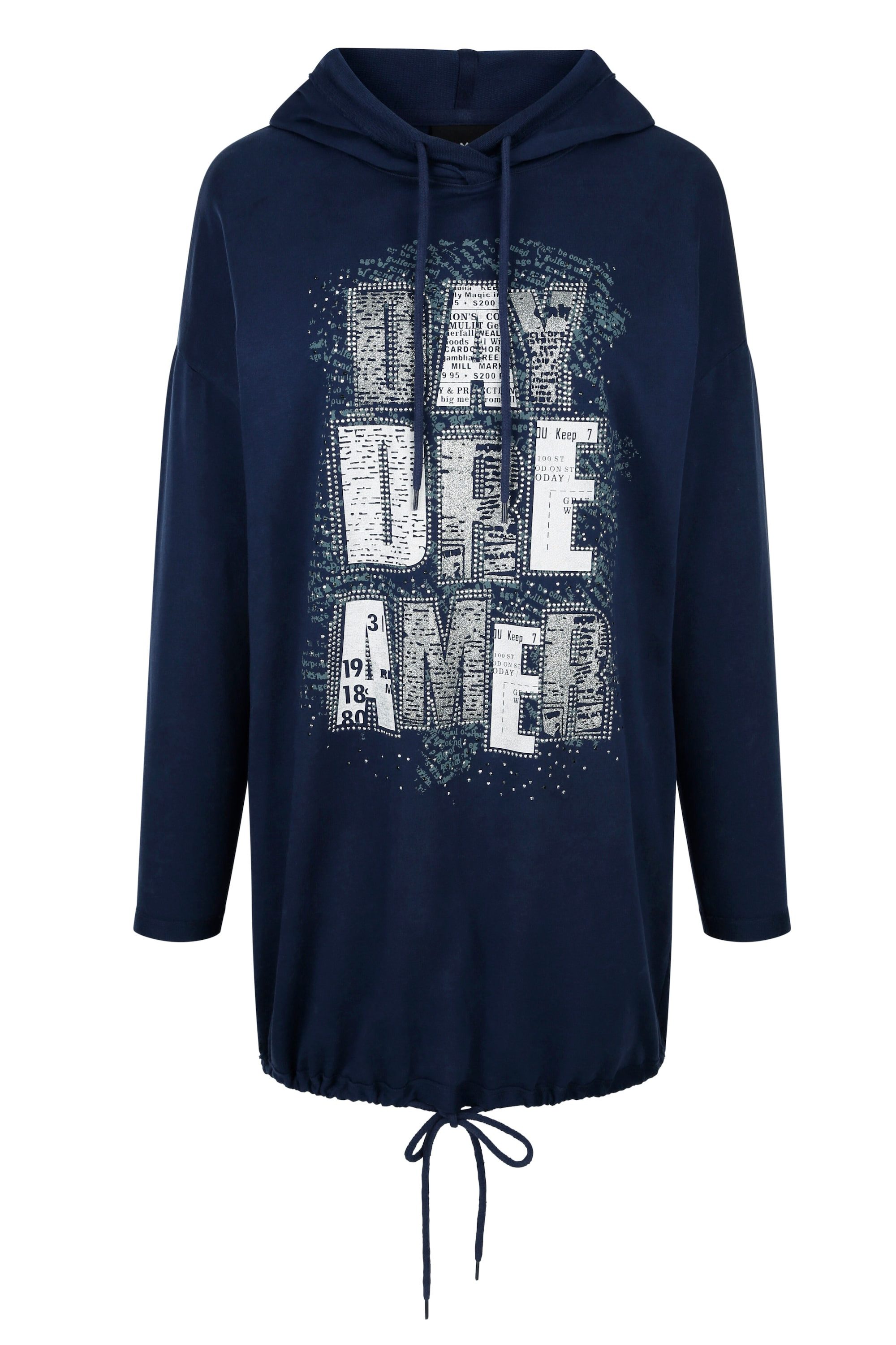 MIAMODA Sweatshirt Long-Hoodie Schriftdruck Kapuze Bindeband günstig online kaufen