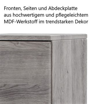 möbelando Midischrank Stockholm Moderner Midischrank, Korpus und Front aus MDF in Eiche-Ribbeck, mit 2 Türen, 3 Einlegeböden und 4 Möbelfüßen, Breite 30 cm, Höhe 130 cm, Tiefe 35 cm