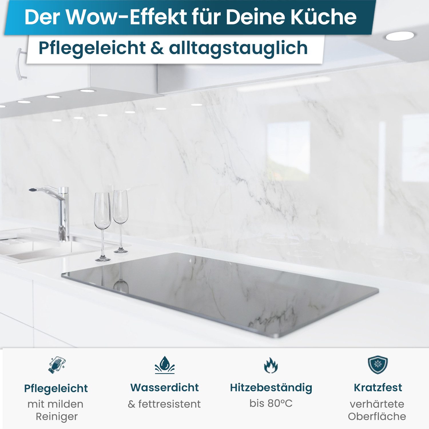danario Küchenrückwand Folie selbstklebend, Glasoptik, Spritzschutz Küche, günstig online kaufen