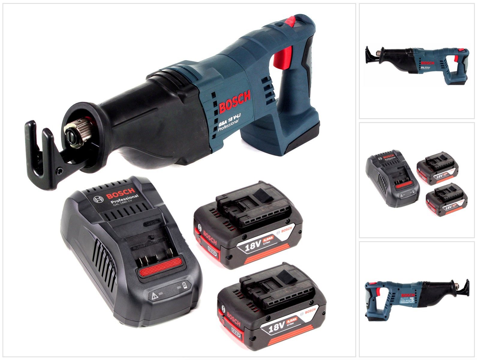 Bosch Professional Akku-Reciprosäge GSA 18 V-Li Akku Säbelsäge 18V + 2x Akku 4,0Ah + Ladegerät