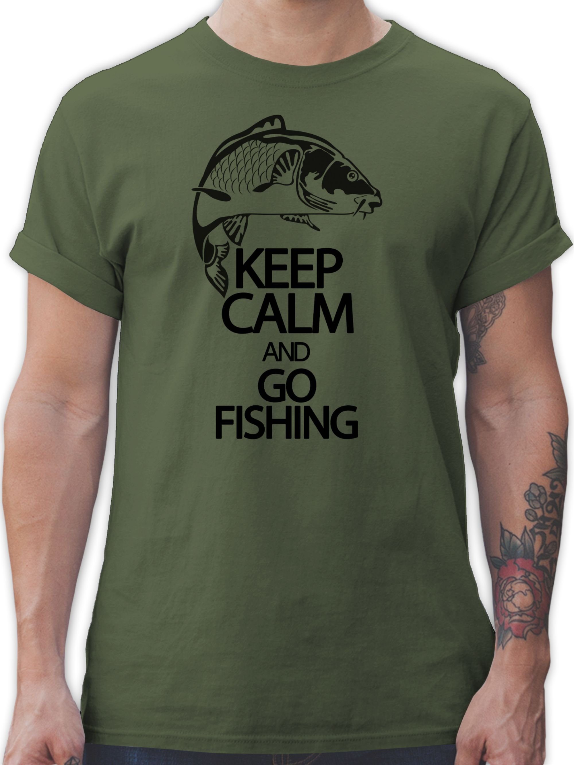 Shirtracer T-Shirt Keep calm and go Fishing Angler Geschenke 1 Army Grün