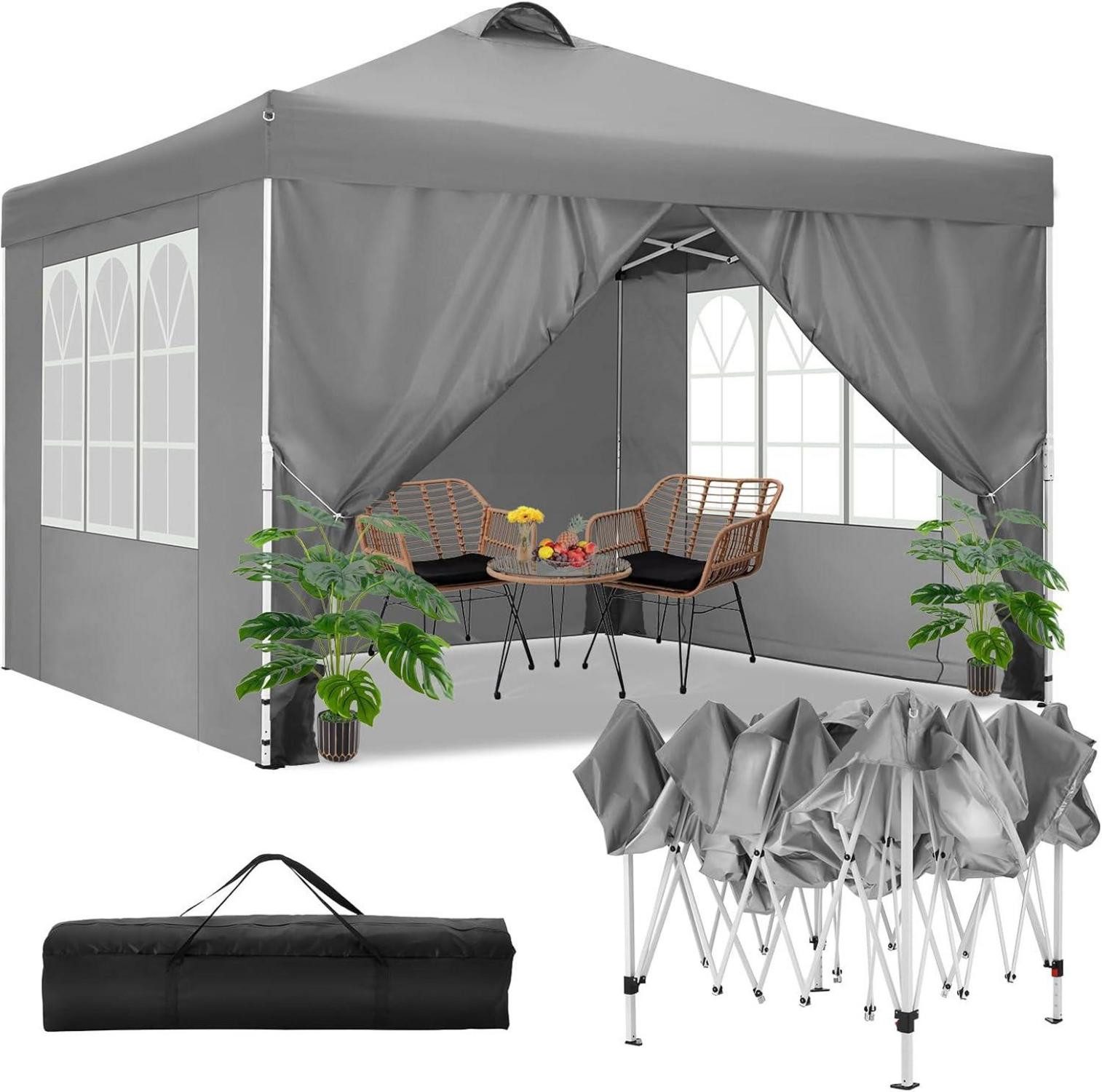 Faltpavillon Pavillon 3x3m Wasserdicht Stabil Winterfest 4 Seitenteilen Grau